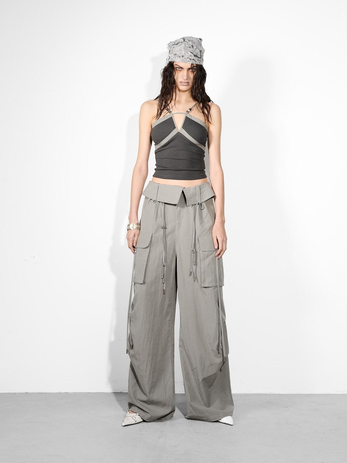 NORTH NODE Cropped Slim Fit Patchwork Cutout Beaded Women&