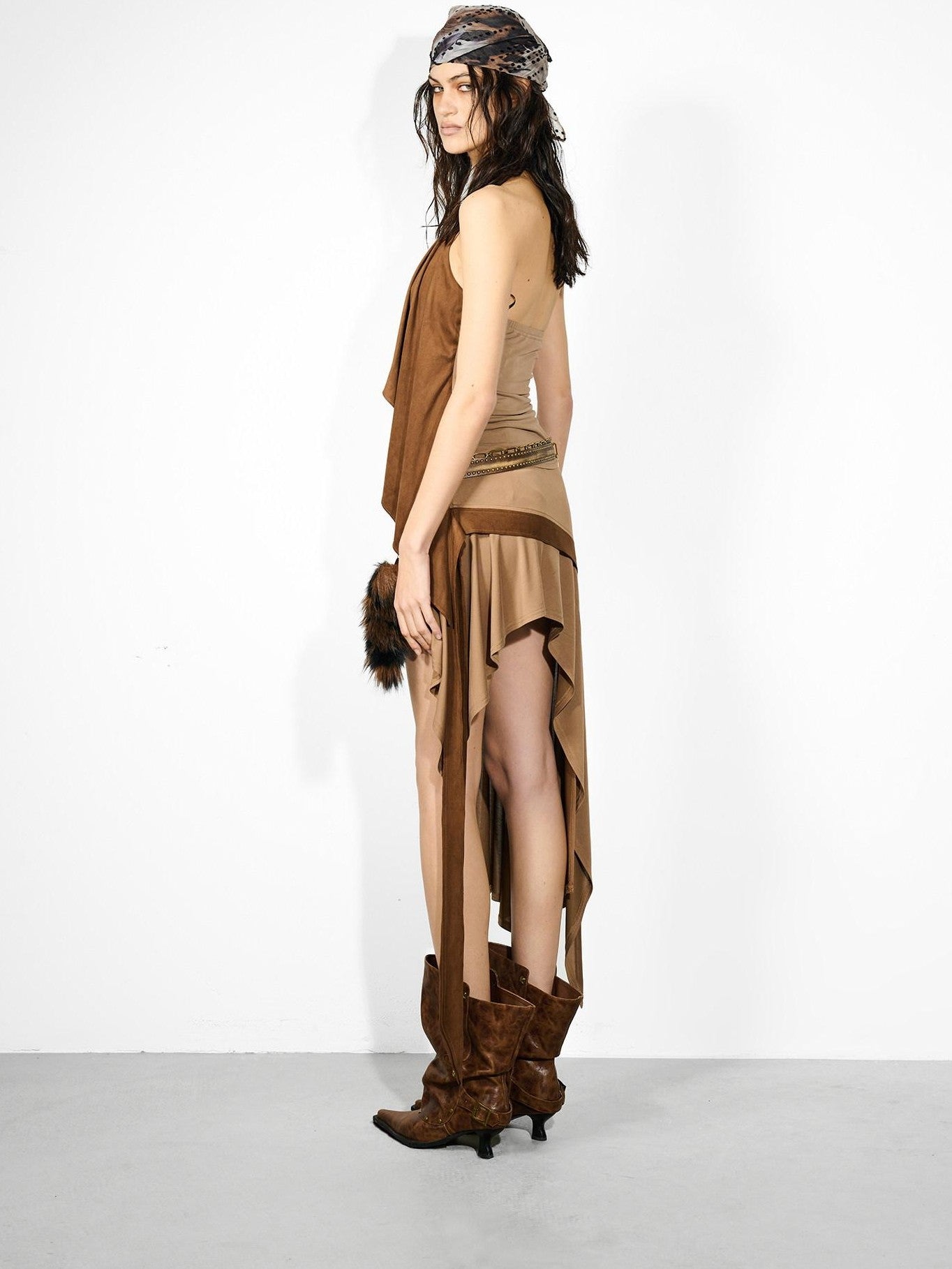 NORTH NODE Cropped Spliced Faux Two Piece Deep V Women&