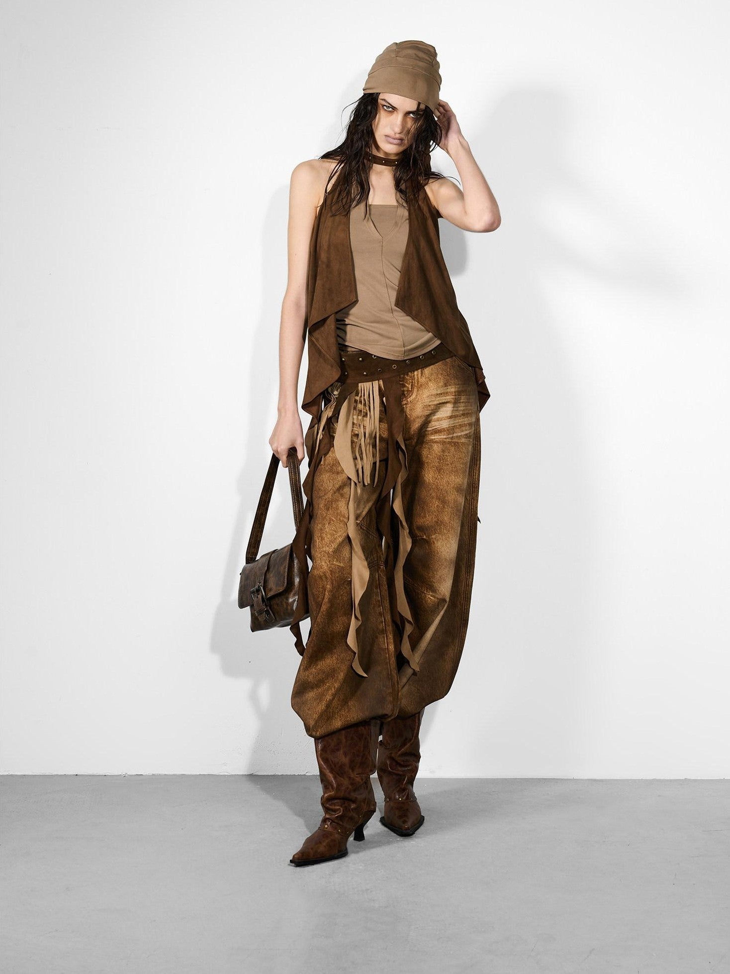 NORTH NODE Cropped Spliced Faux Two Piece Deep V Women&