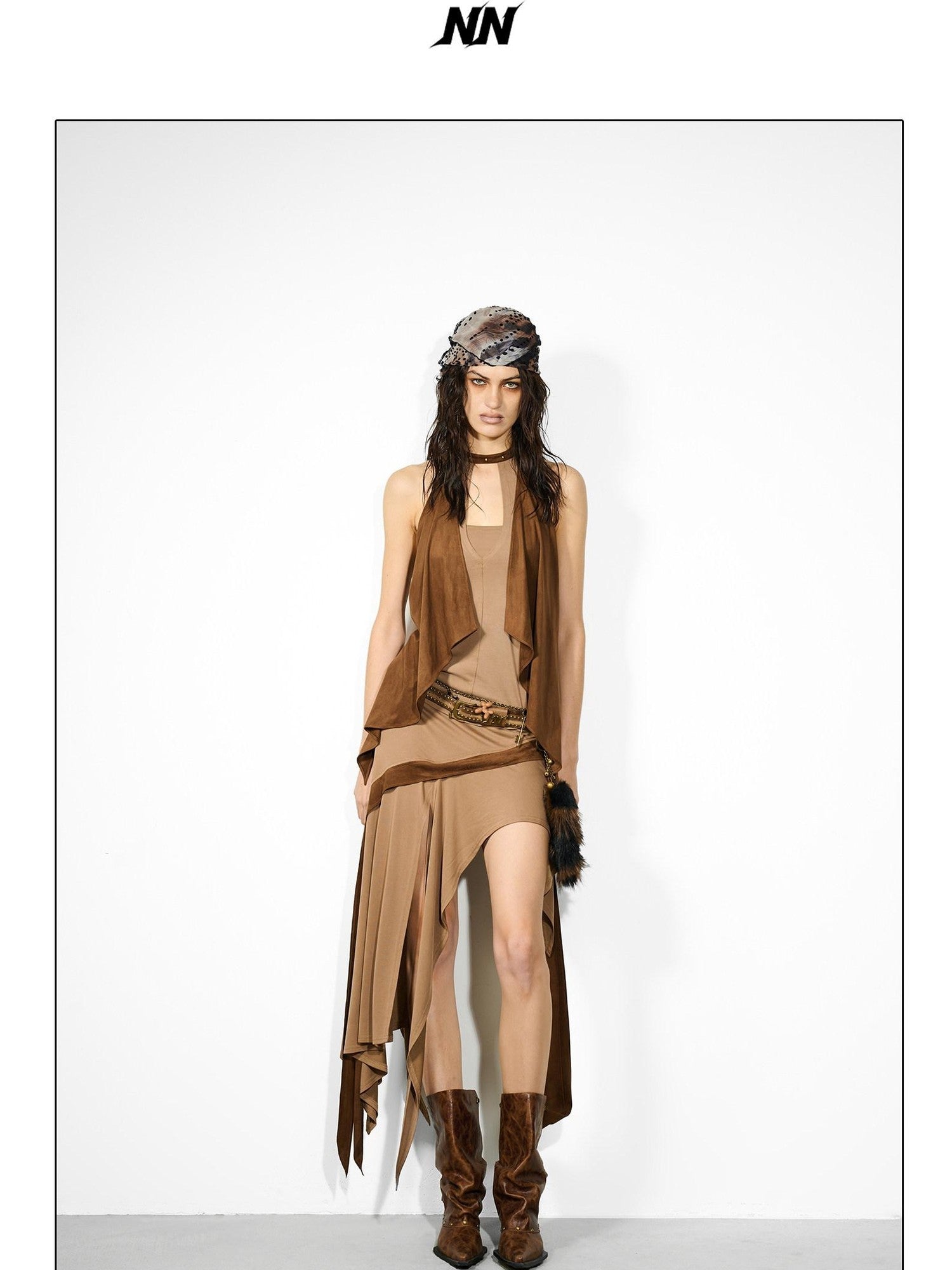 NORTH NODE Cropped Spliced Faux Two Piece Deep V Women&