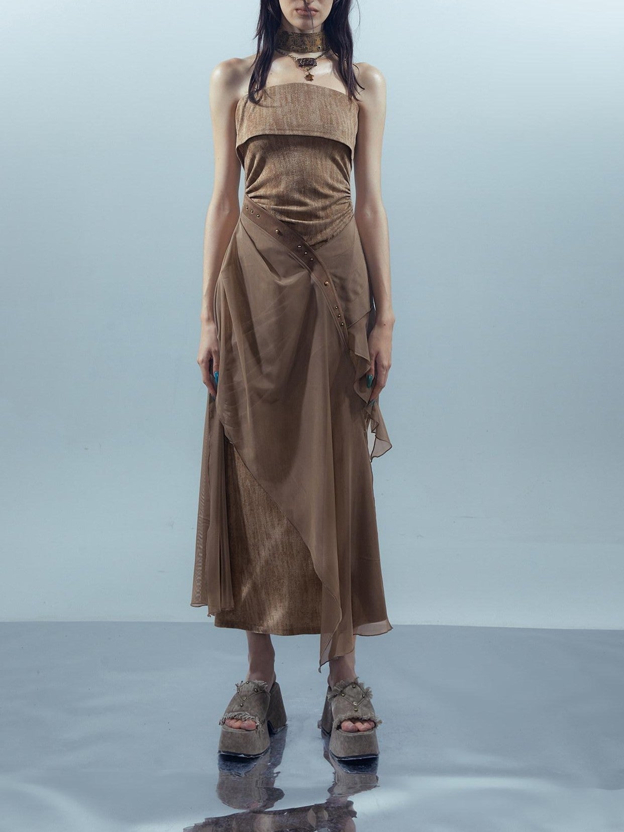 NORTH NODE Crown Mesh Spliced Bustier Knit Women&