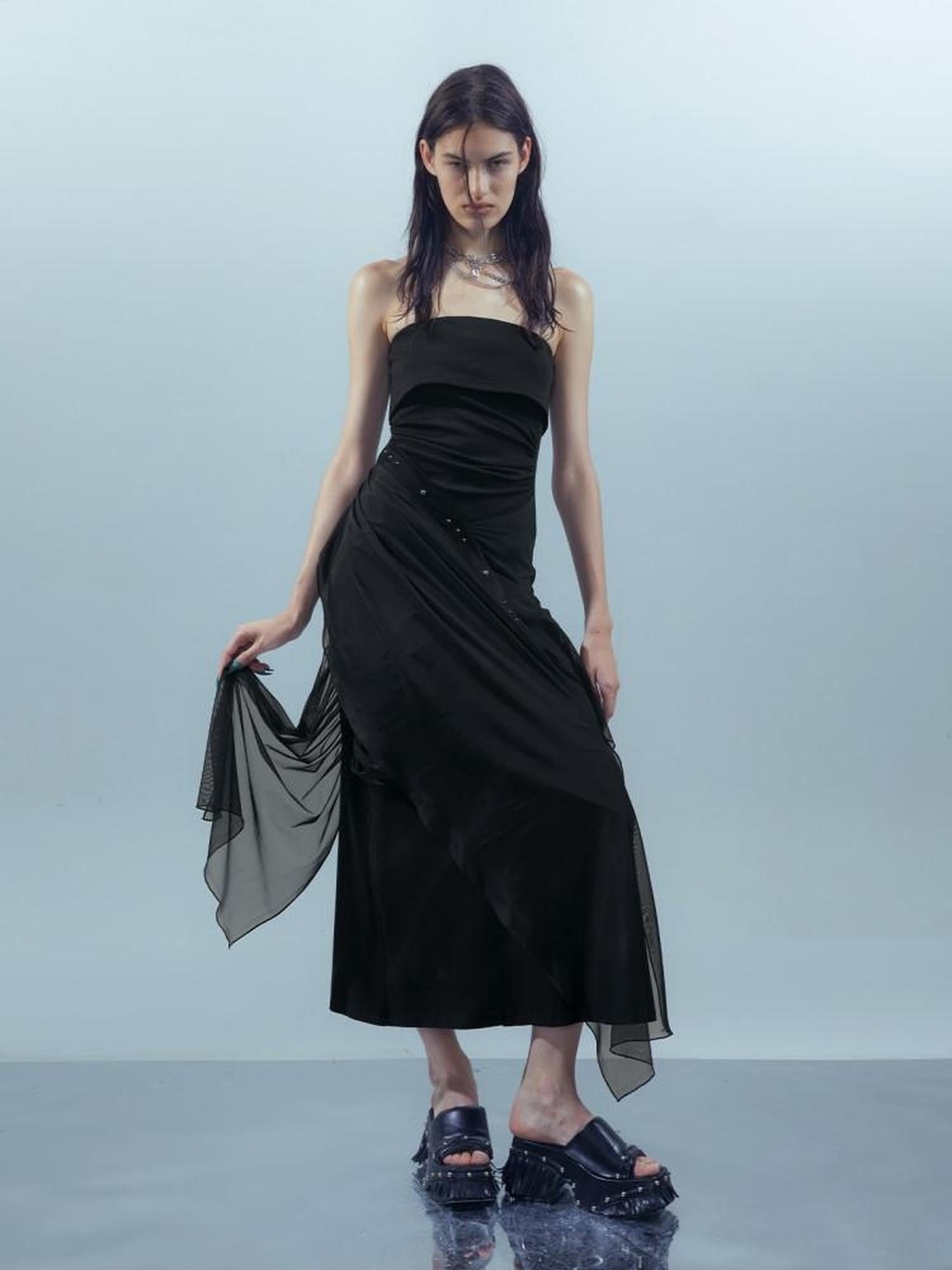 NORTH NODE Crown Mesh Spliced Bustier Knit Women&