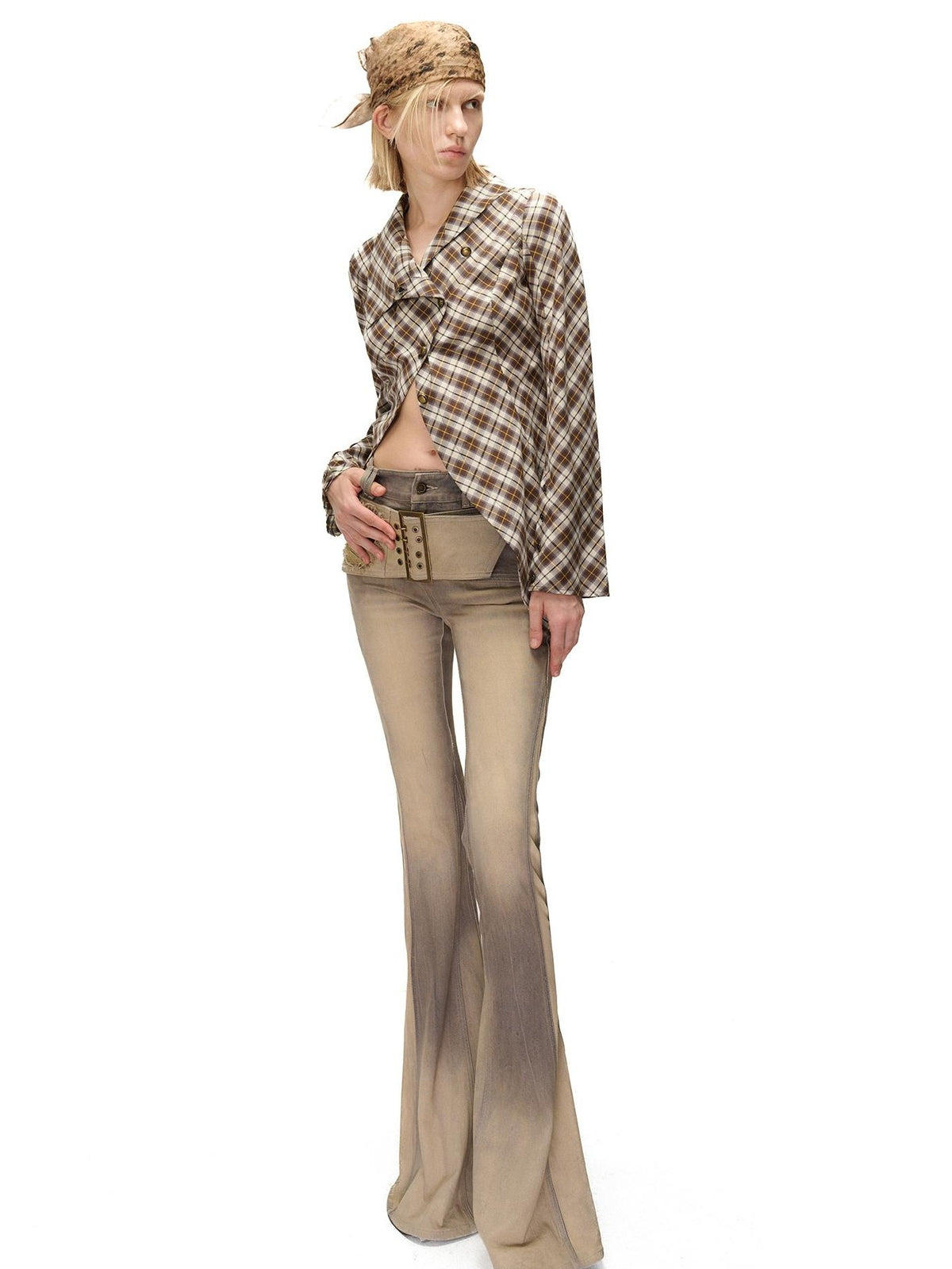 NORTH NODE Deconstructed Asymmetric Checkered Slim Fit Cotton Women&