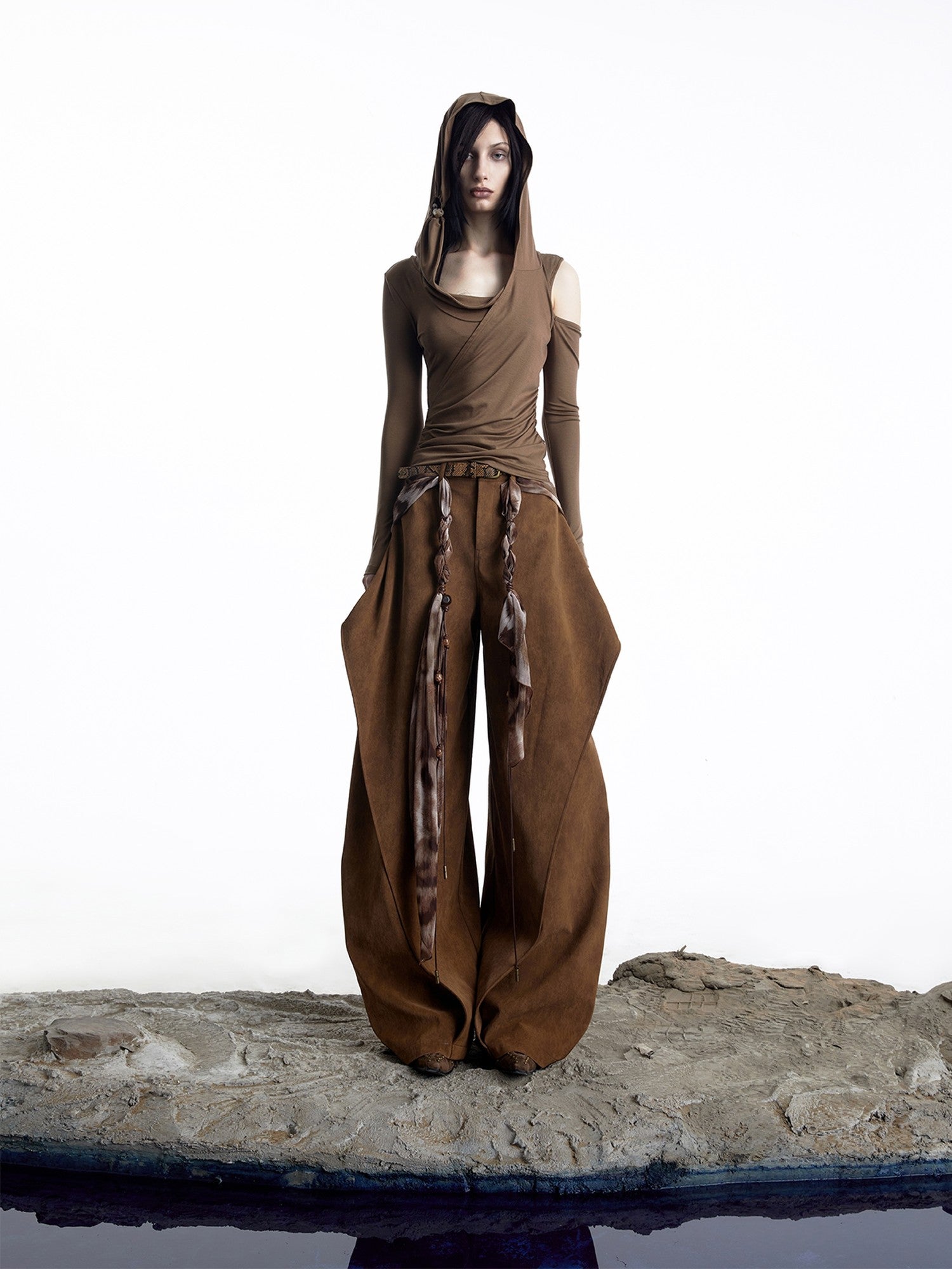 NORTH NODE Deconstructed Pleated Zipper Natural Waist Women&