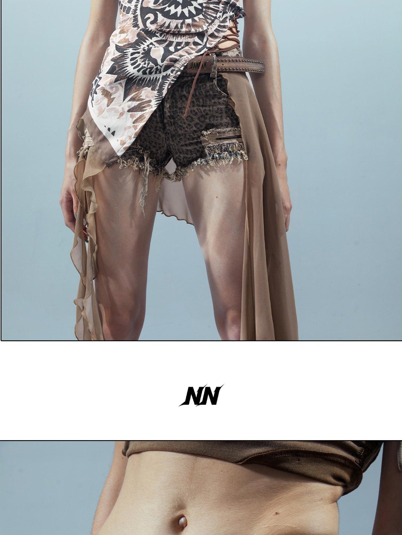 NORTH NODE Denim Inspired Asymmetric Leopard Print Patchwork Women&