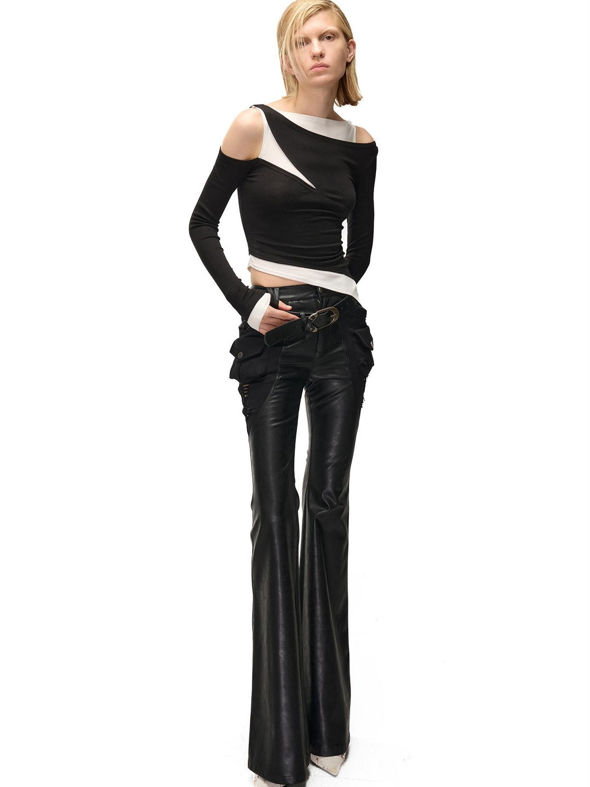 NORTH NODE Detachable Flared Panel Slim Fit Pu Women&