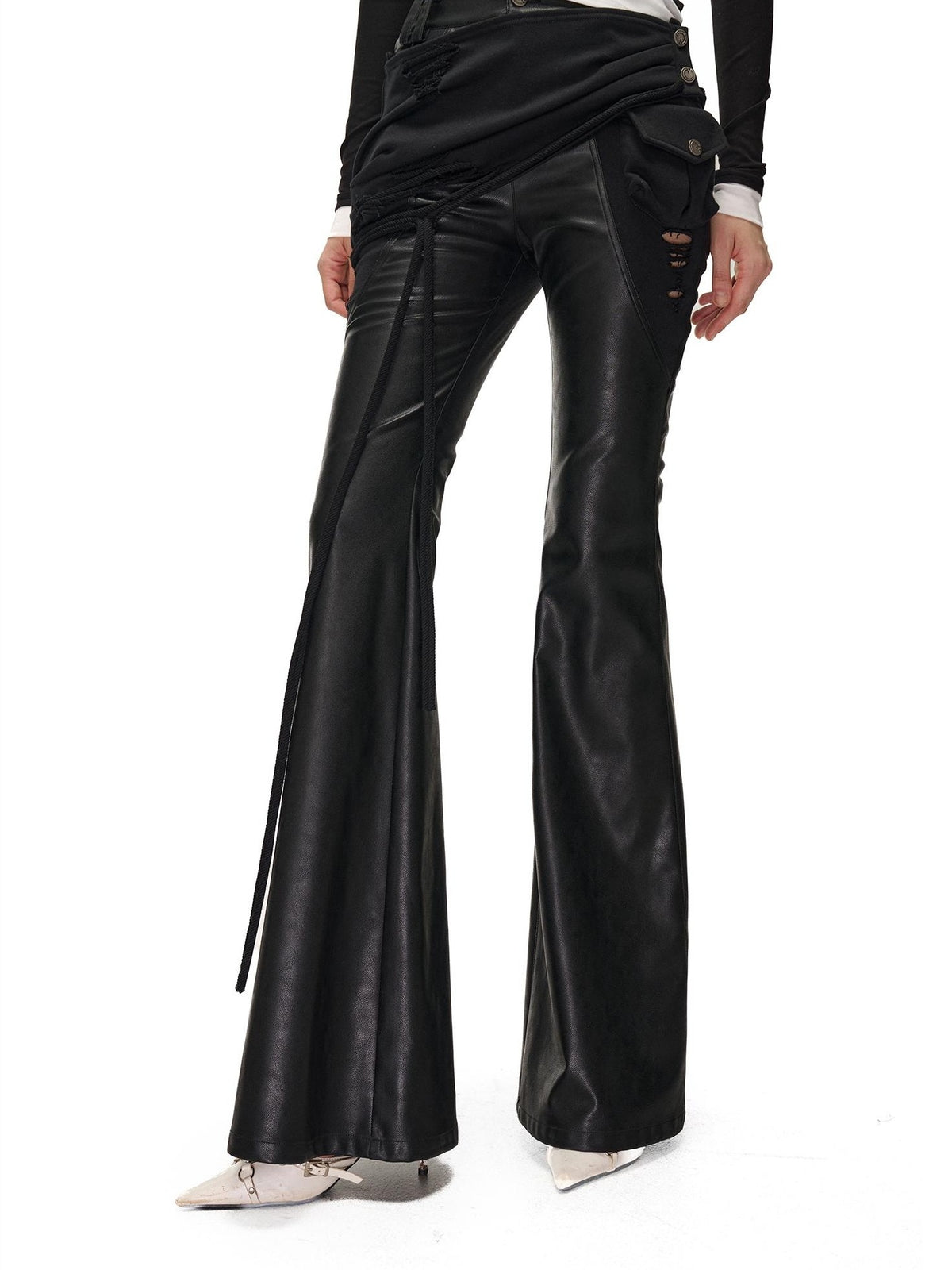 NORTH NODE Detachable Flared Panel Slim Fit Pu Women&