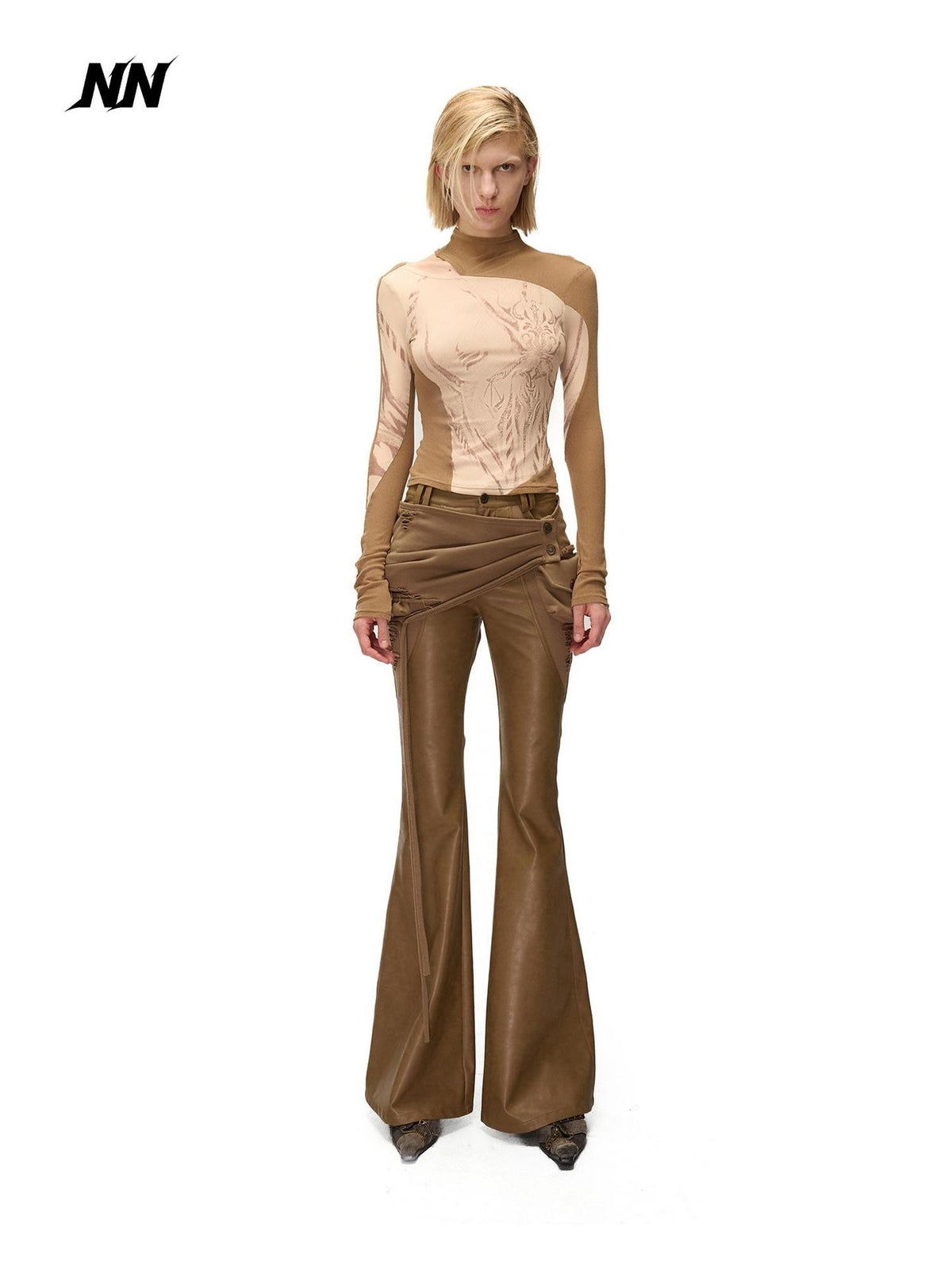 NORTH NODE Detachable Flared Panel Slim Fit Pu Women&
