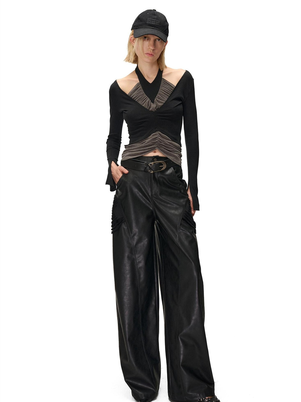 NORTH NODE Detachable Printed Distressed Wide Leg Pu Women&
