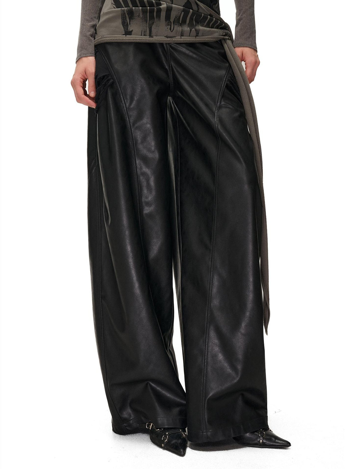 NORTH NODE Detachable Printed Distressed Wide Leg Pu Women&