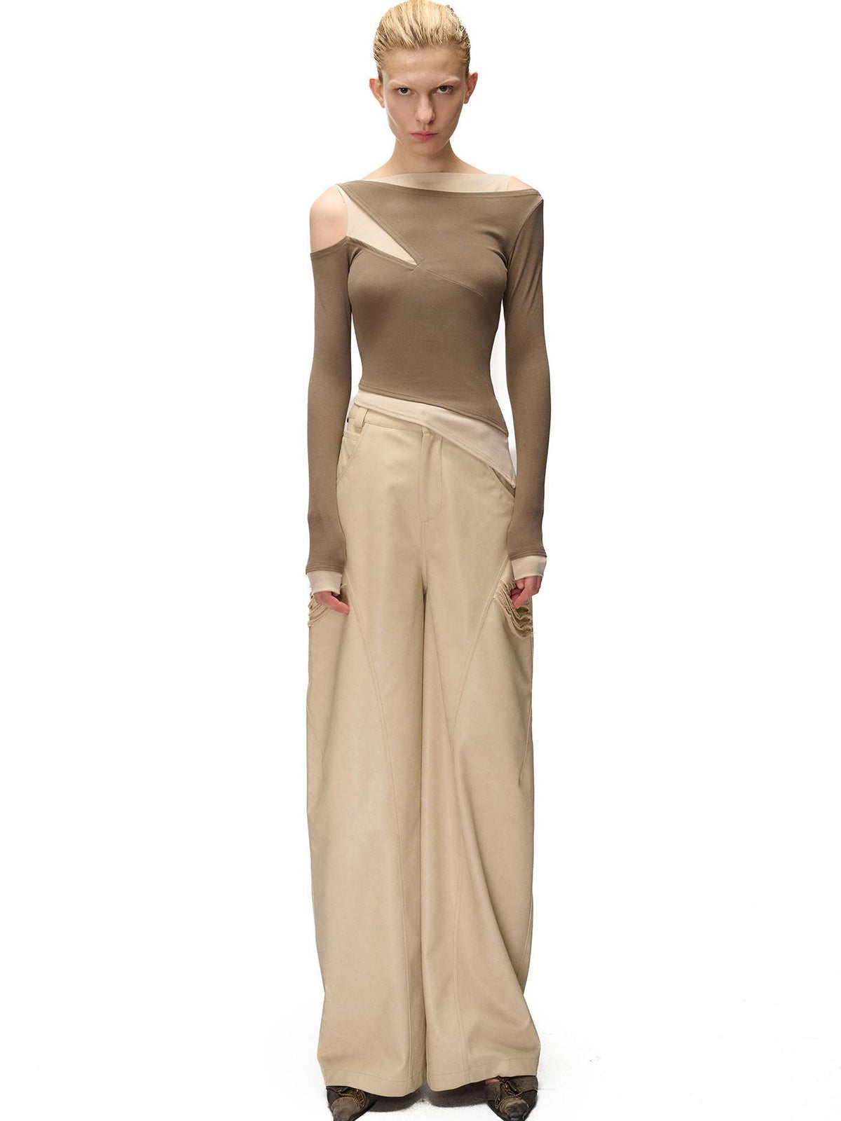 NORTH NODE Detachable Printed Distressed Wide Leg Pu Women&