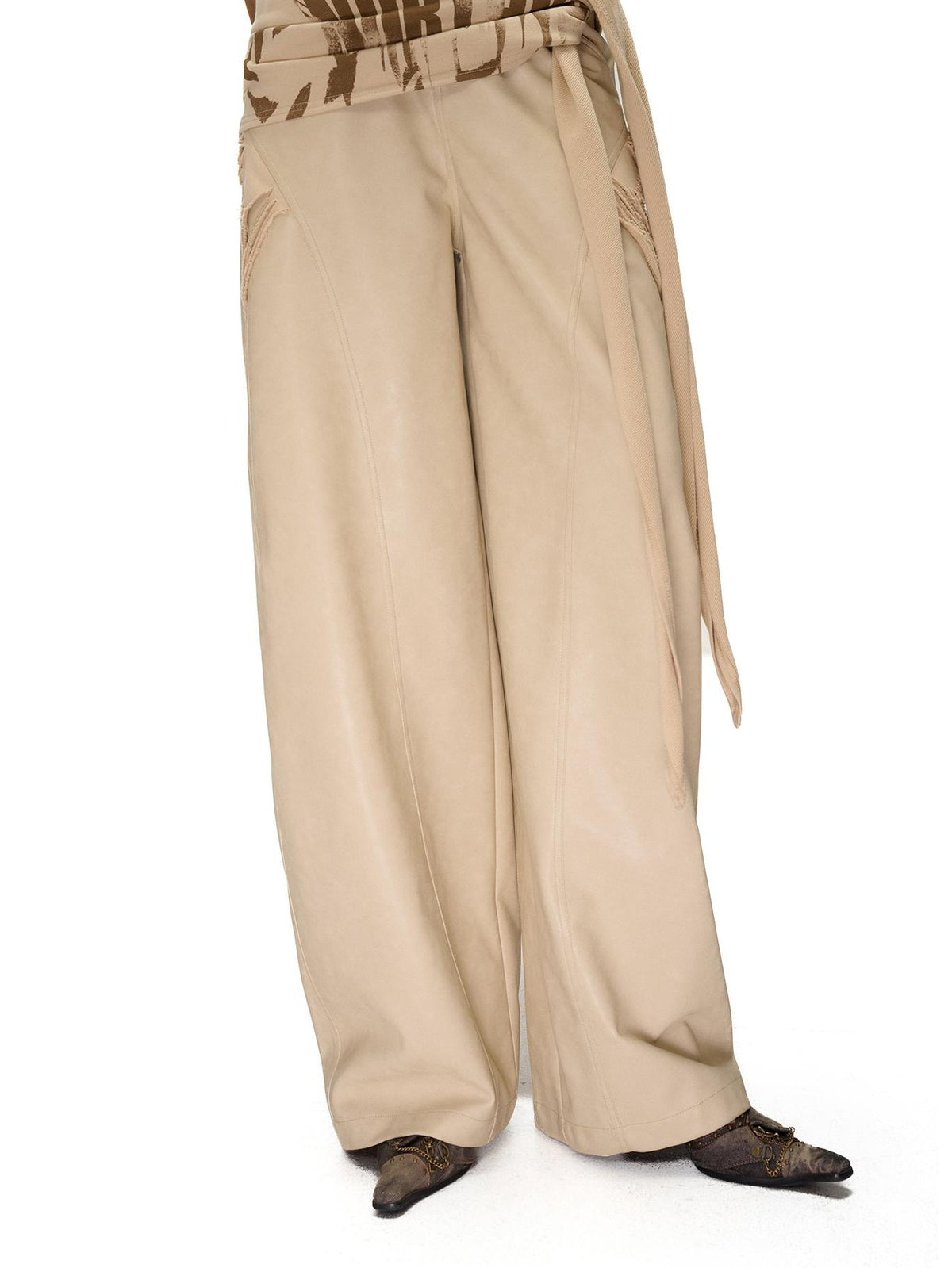 NORTH NODE Detachable Printed Distressed Wide Leg Pu Women&