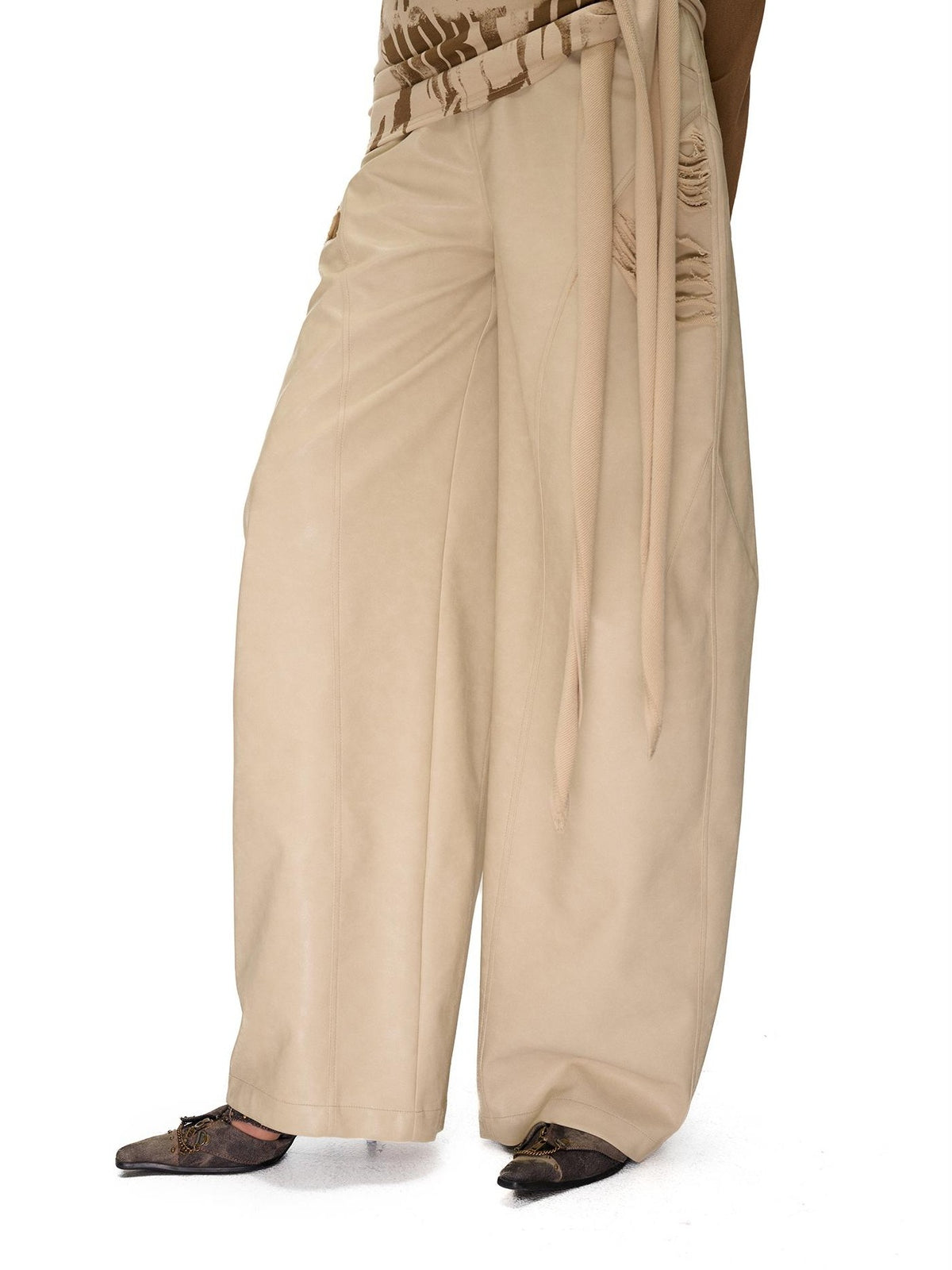 NORTH NODE Detachable Printed Distressed Wide Leg Pu Women&