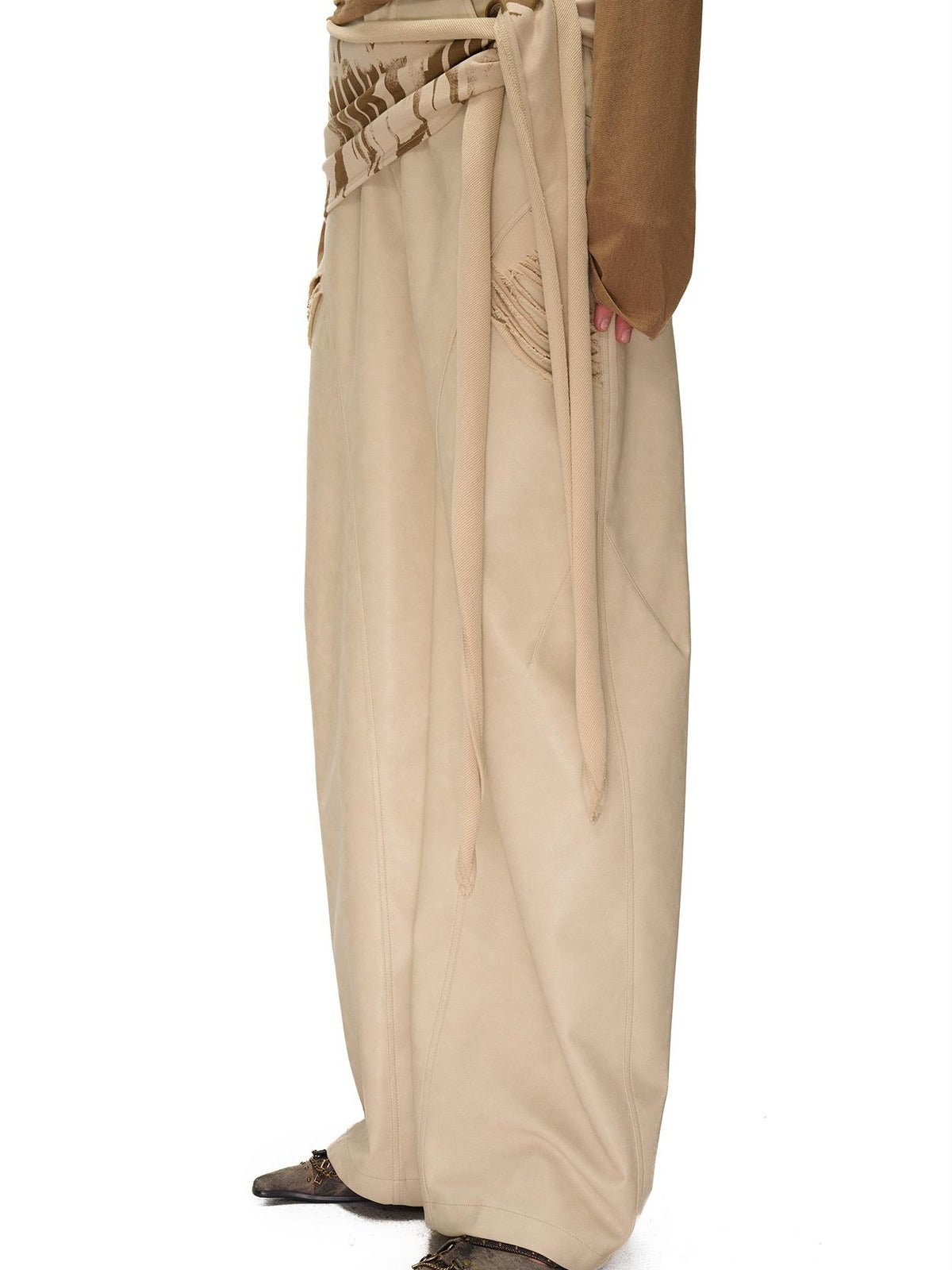 NORTH NODE Detachable Printed Distressed Wide Leg Pu Women&