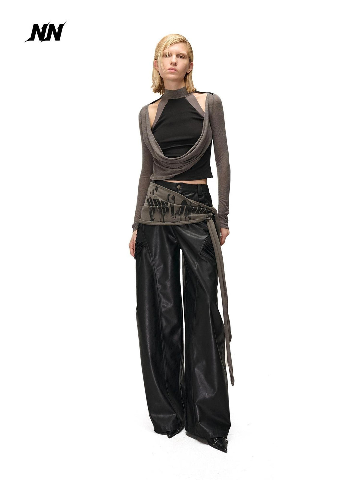NORTH NODE Detachable Printed Distressed Wide Leg Pu Women&