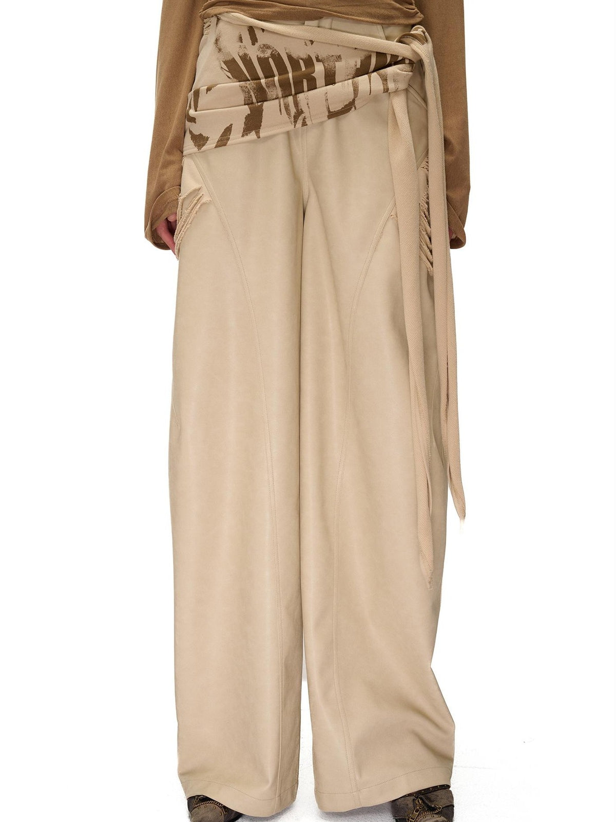 NORTH NODE Detachable Printed Distressed Wide Leg Pu Women&