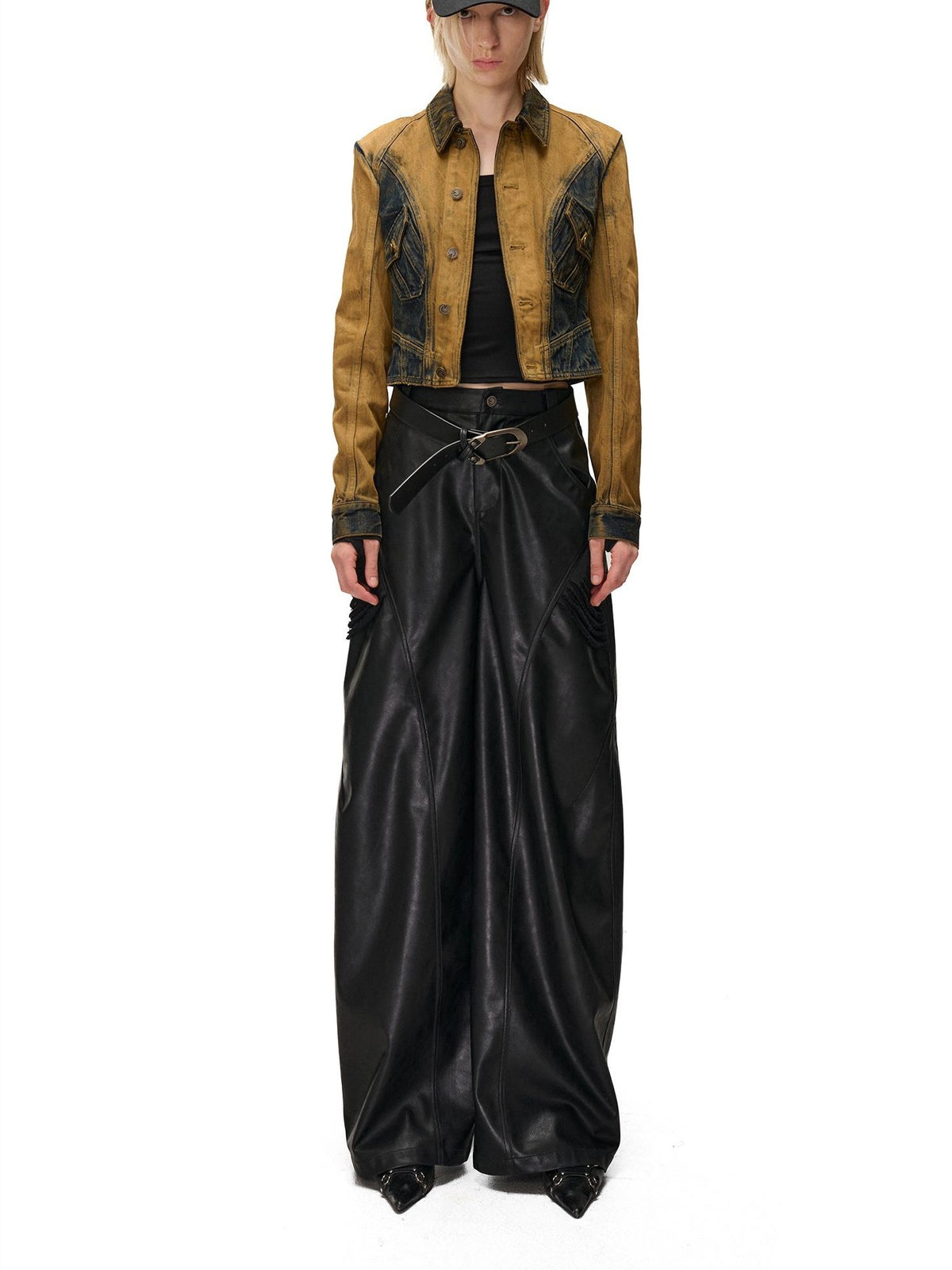 NORTH NODE Detachable Printed Distressed Wide Leg Pu Women&