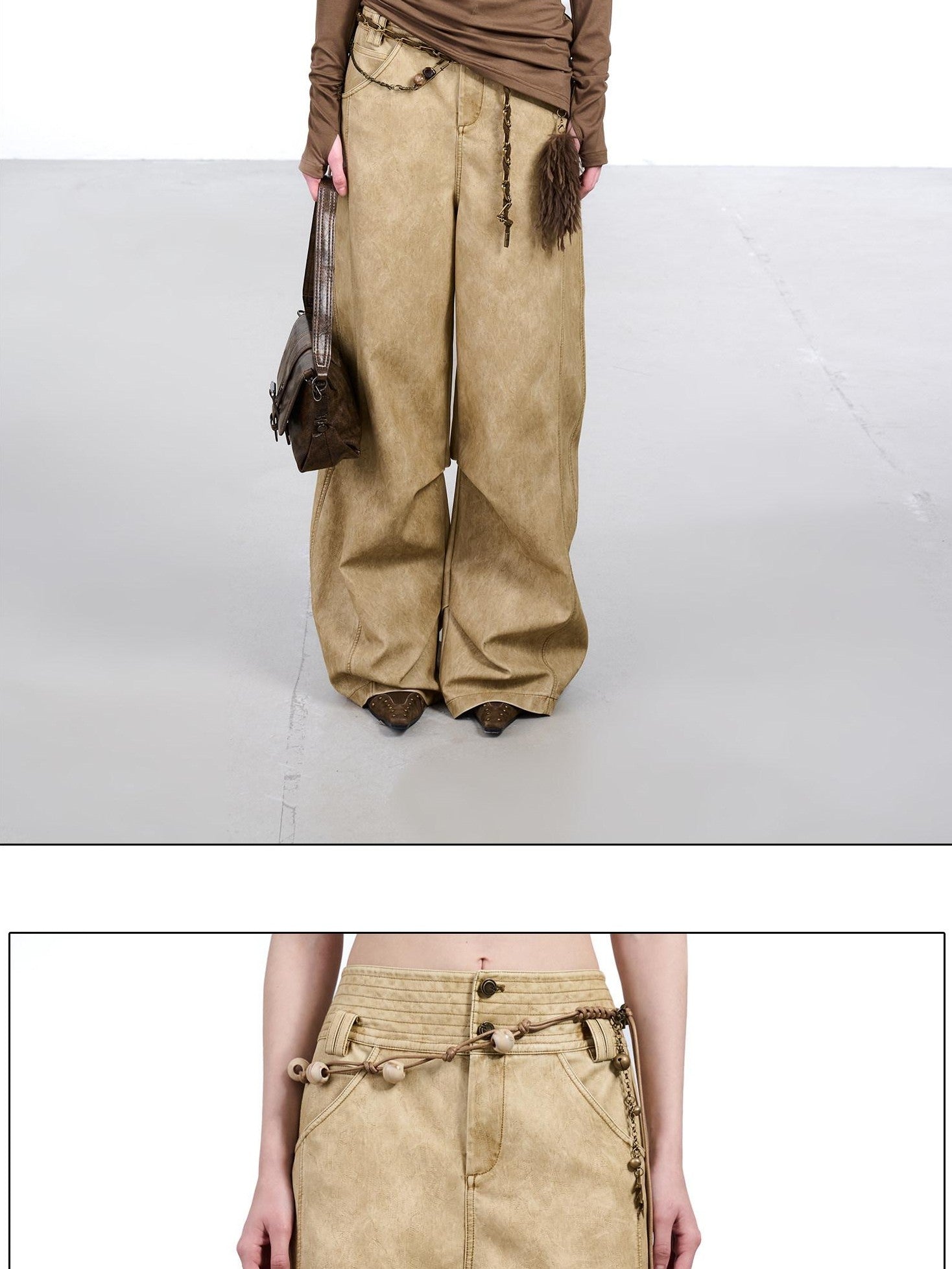 NORTH NODE Devil City Sand Washed Pleated Pocket Wide Waist Women&