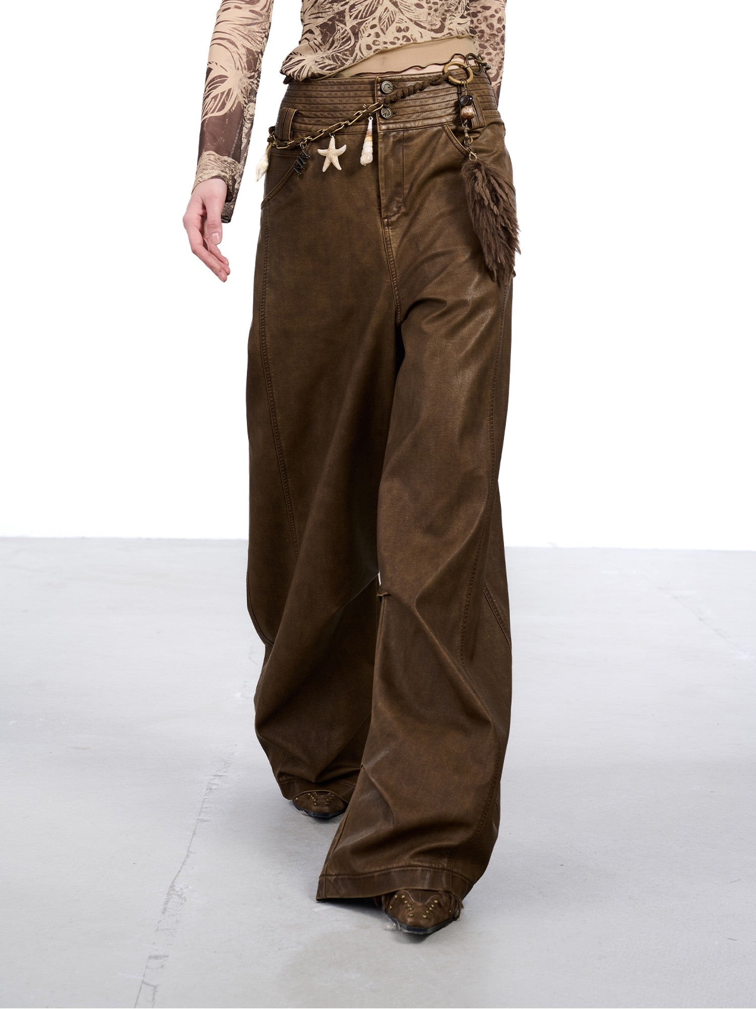 NORTH NODE Devil City Sand Washed Pleated Pocket Wide Waist Women&