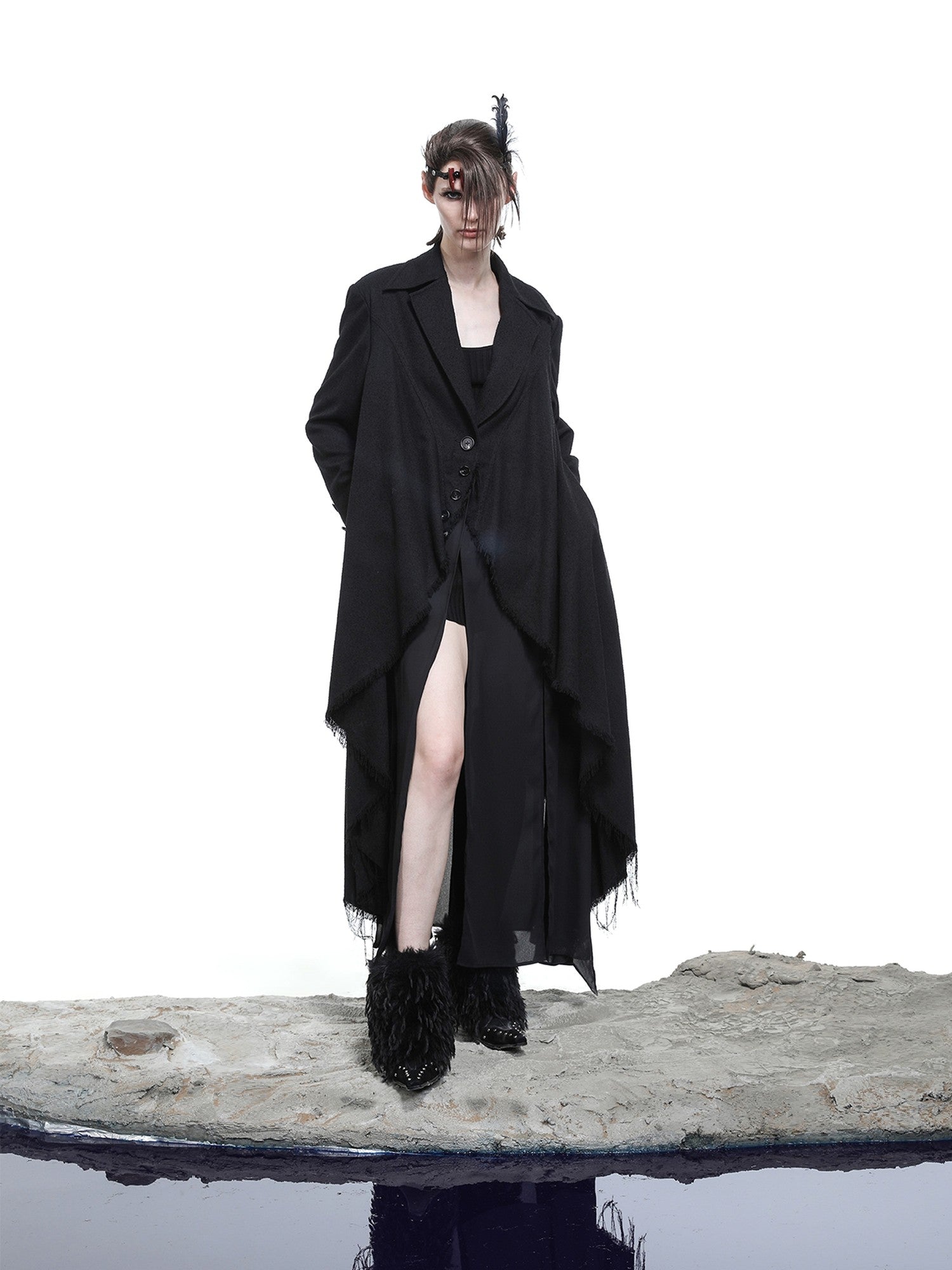 NORTH NODE Draped Patchwork Frayed Ruffle Women&