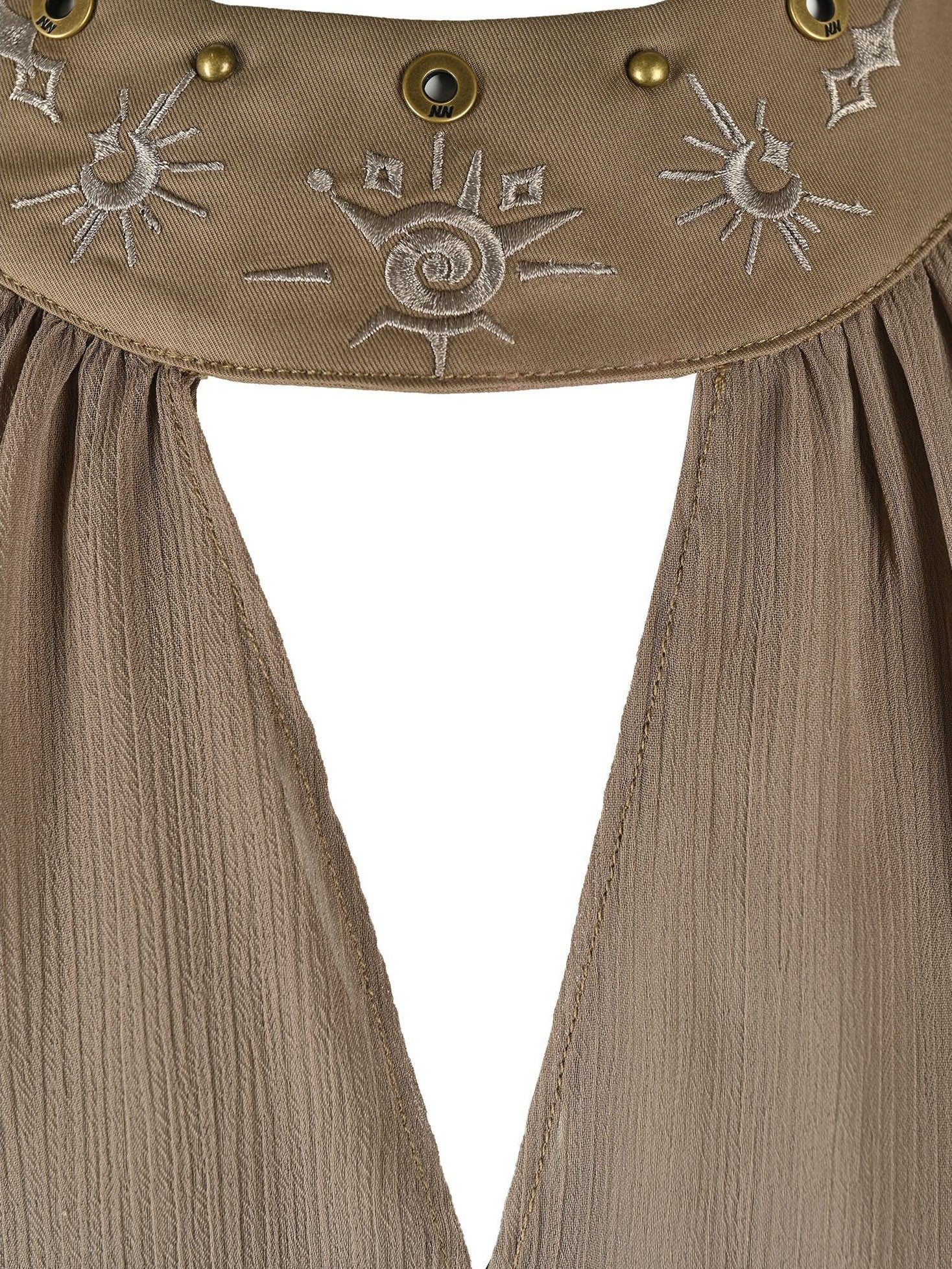 NORTH NODE Embroidered Ruffle Asymmetrical Off Shoulder Halter Women&