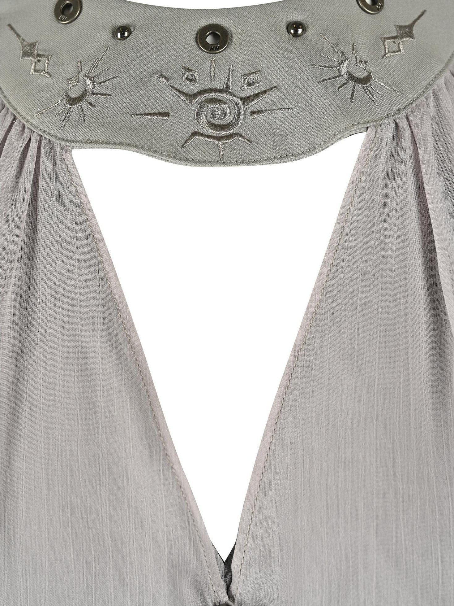 NORTH NODE Embroidered Ruffle Asymmetrical Off Shoulder Halter Women&