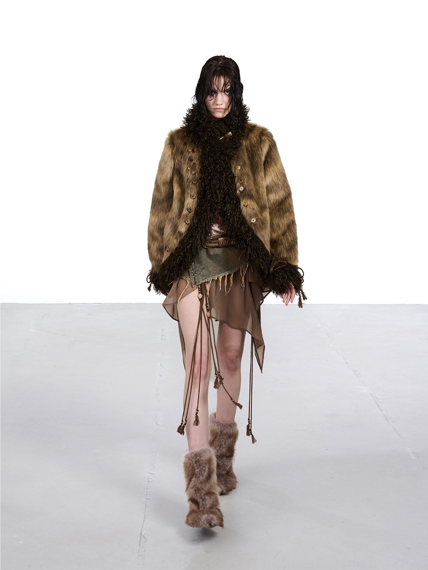 NORTH NODE Faux Fur Patchwork Handmade Buttons Lapel Women&