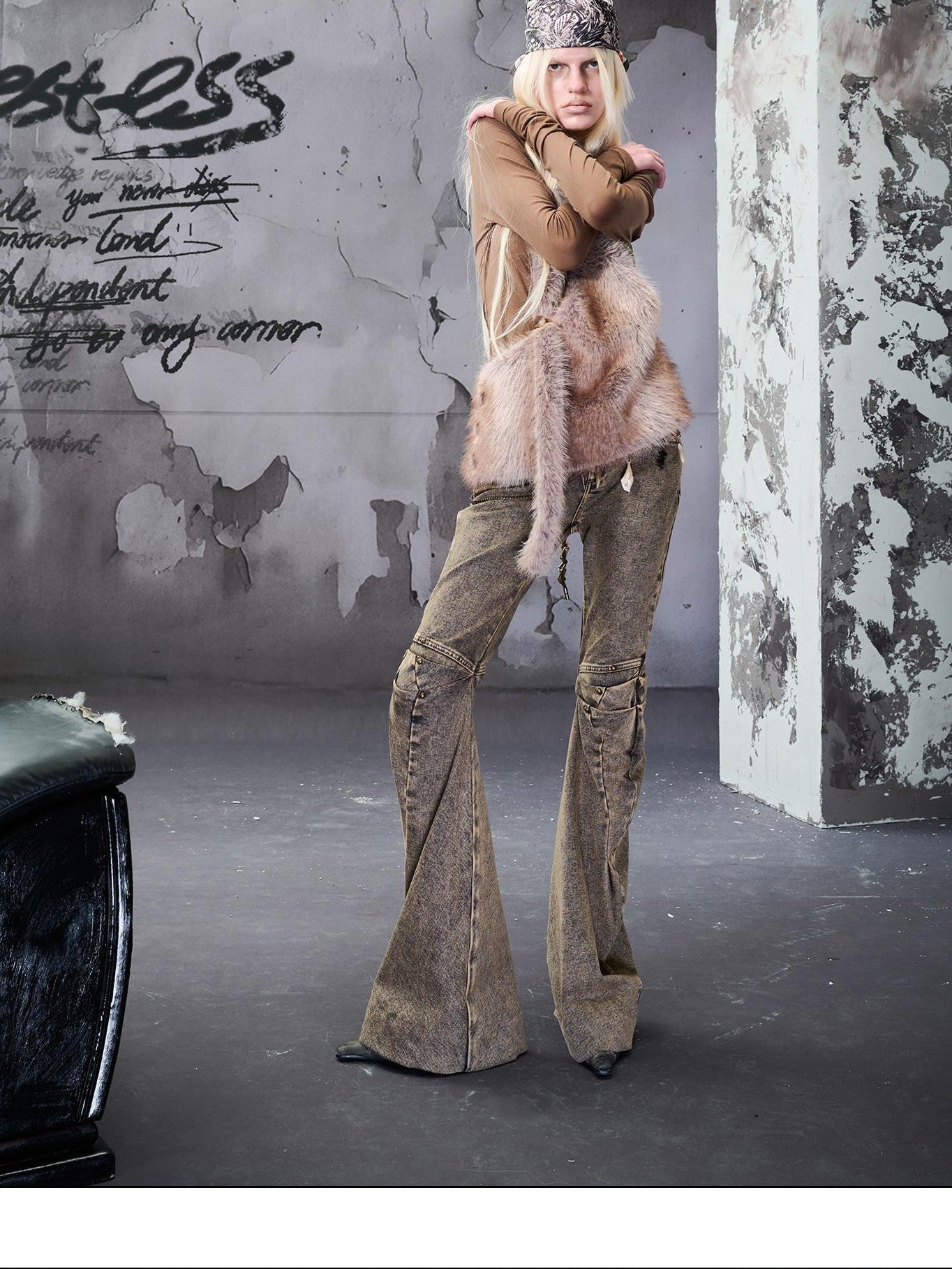 NORTH NODE Faux Fur Patchwork One Shoulder Punk Women&