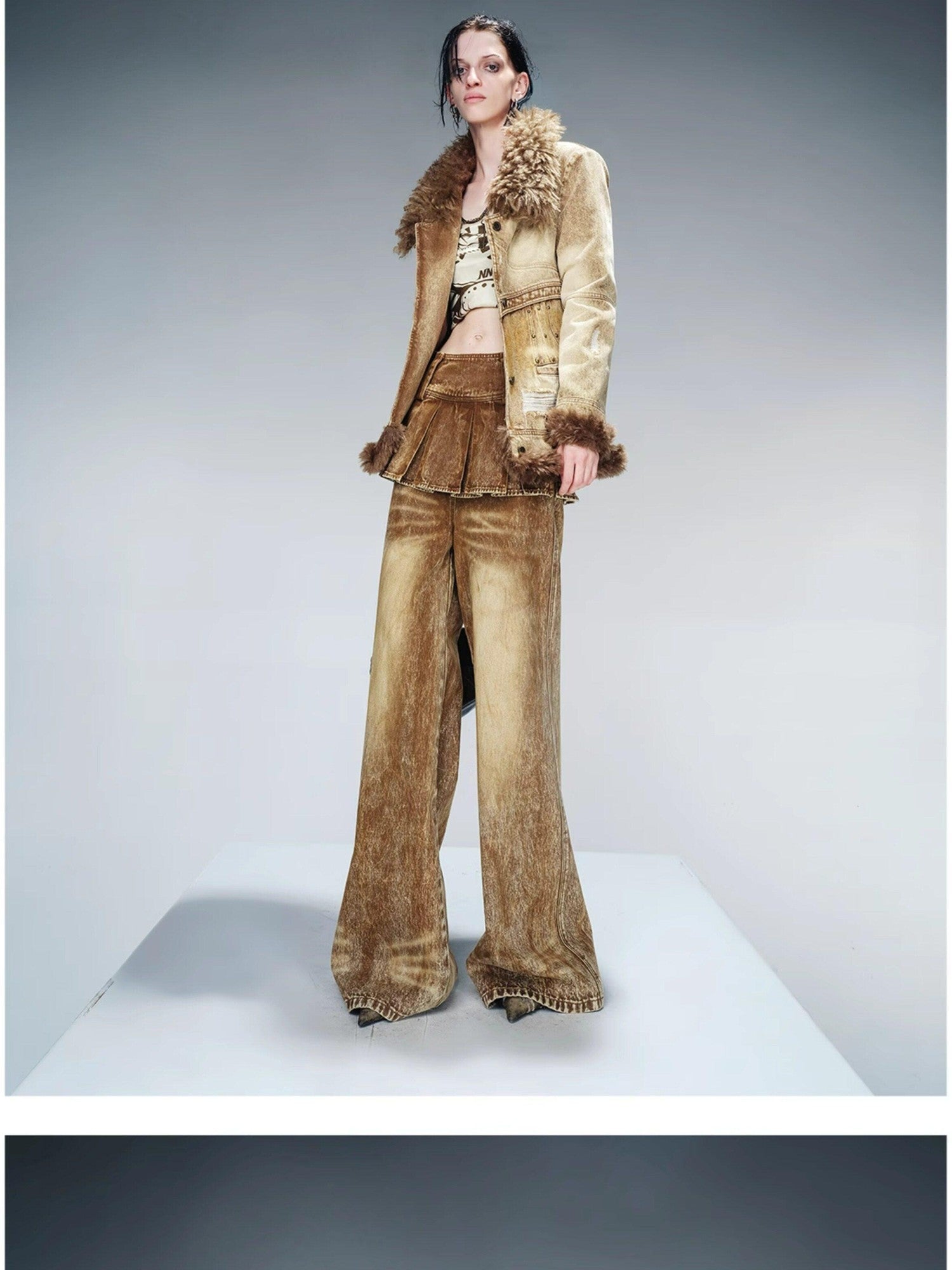 NORTH NODE Faux Fur Patchwork Quilted Slim Women&