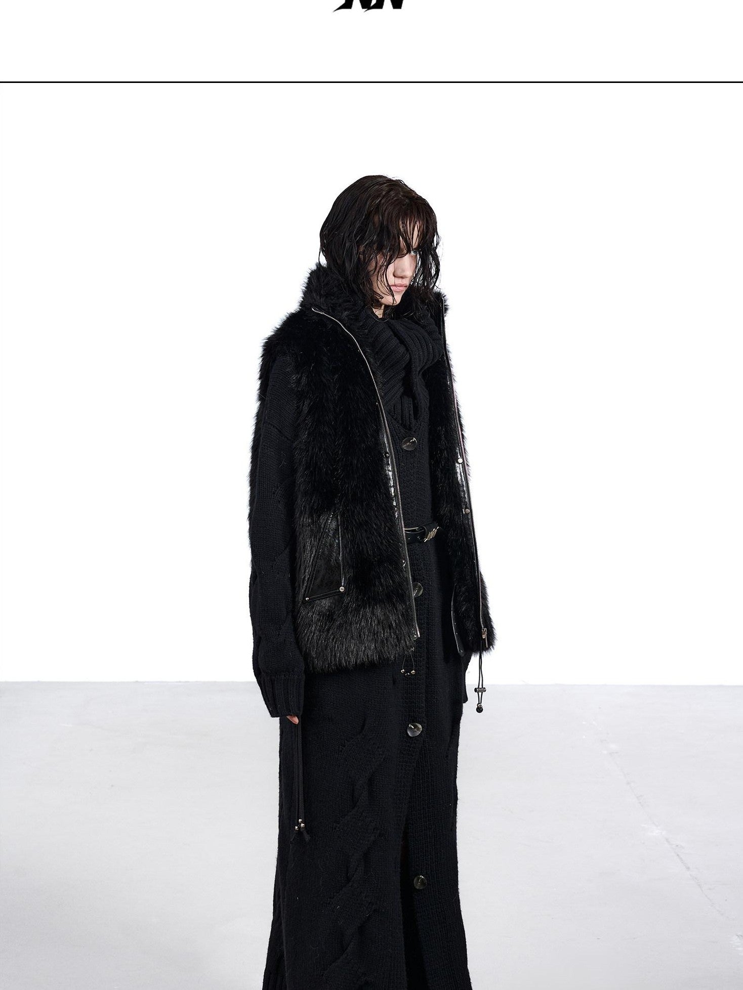 NORTH NODE Faux Fur Patchwork Stand Collar Zip Women&