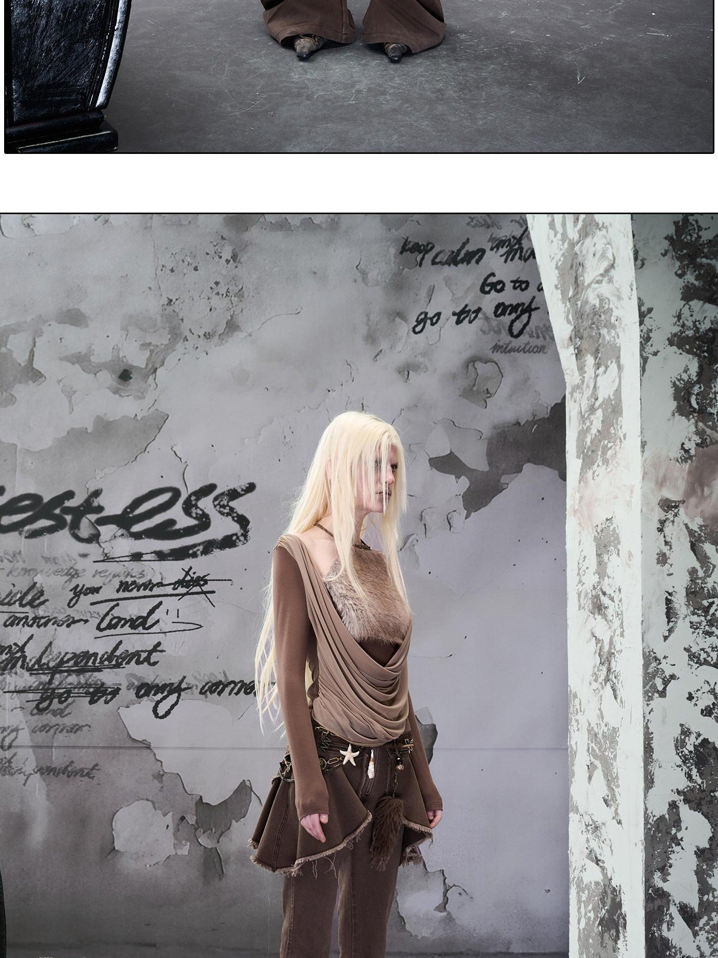 NORTH NODE Faux Fur Spliced Halter Neck Ruched Women&