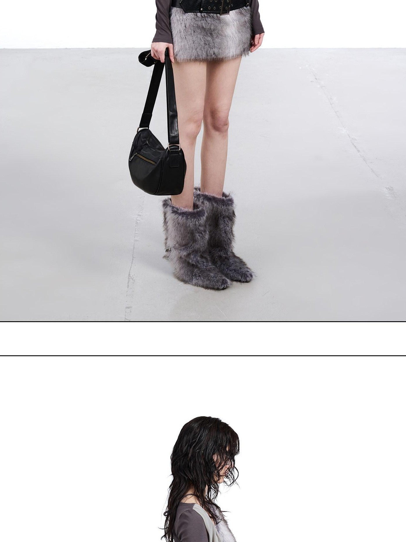 NORTH NODE Faux Fur Spliced Halter Neck Ruched Women&