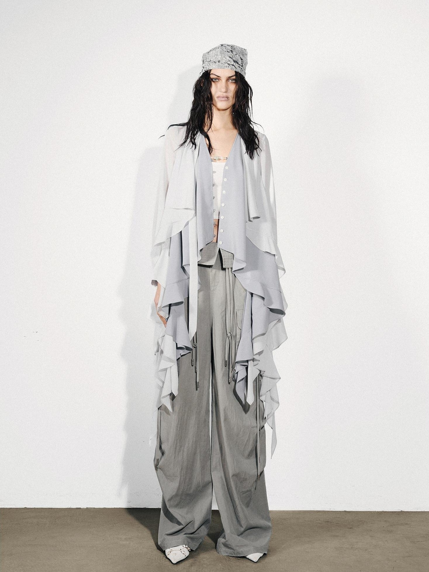 NORTH NODE Feathered Patchwork Asymmetric Layered Ruffle Women&