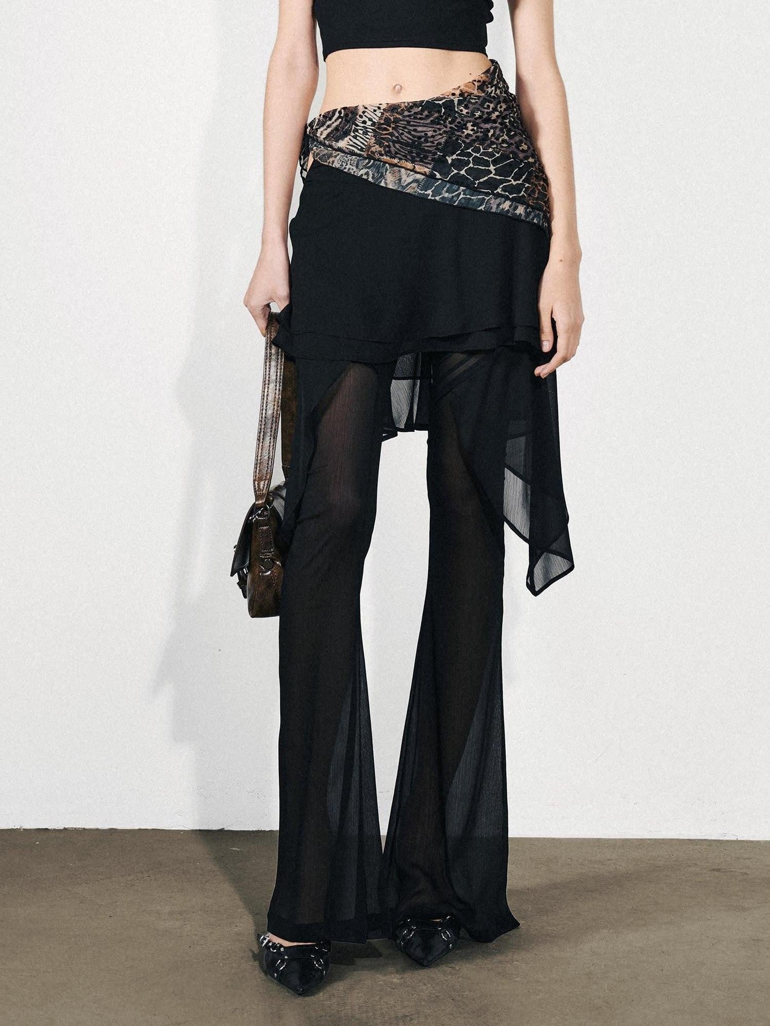 NORTH NODE Figure Slimming Draped Ruffle Hem Micro Flare Women&