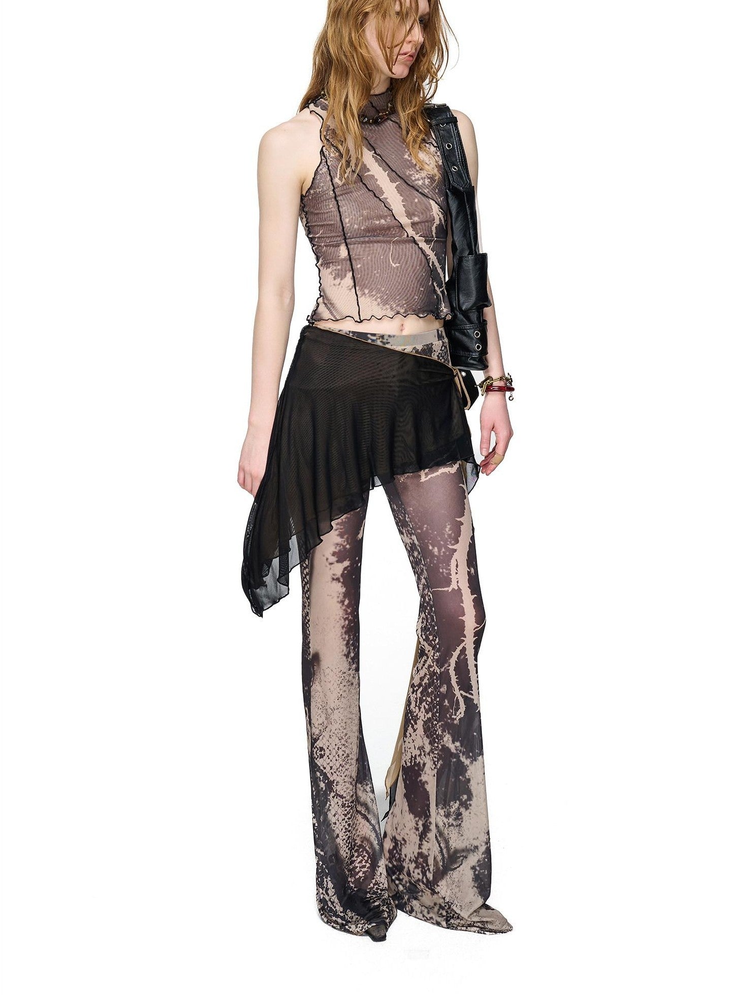 NORTH NODE Floral Vine Print Slimming Ruffle Edge Women&