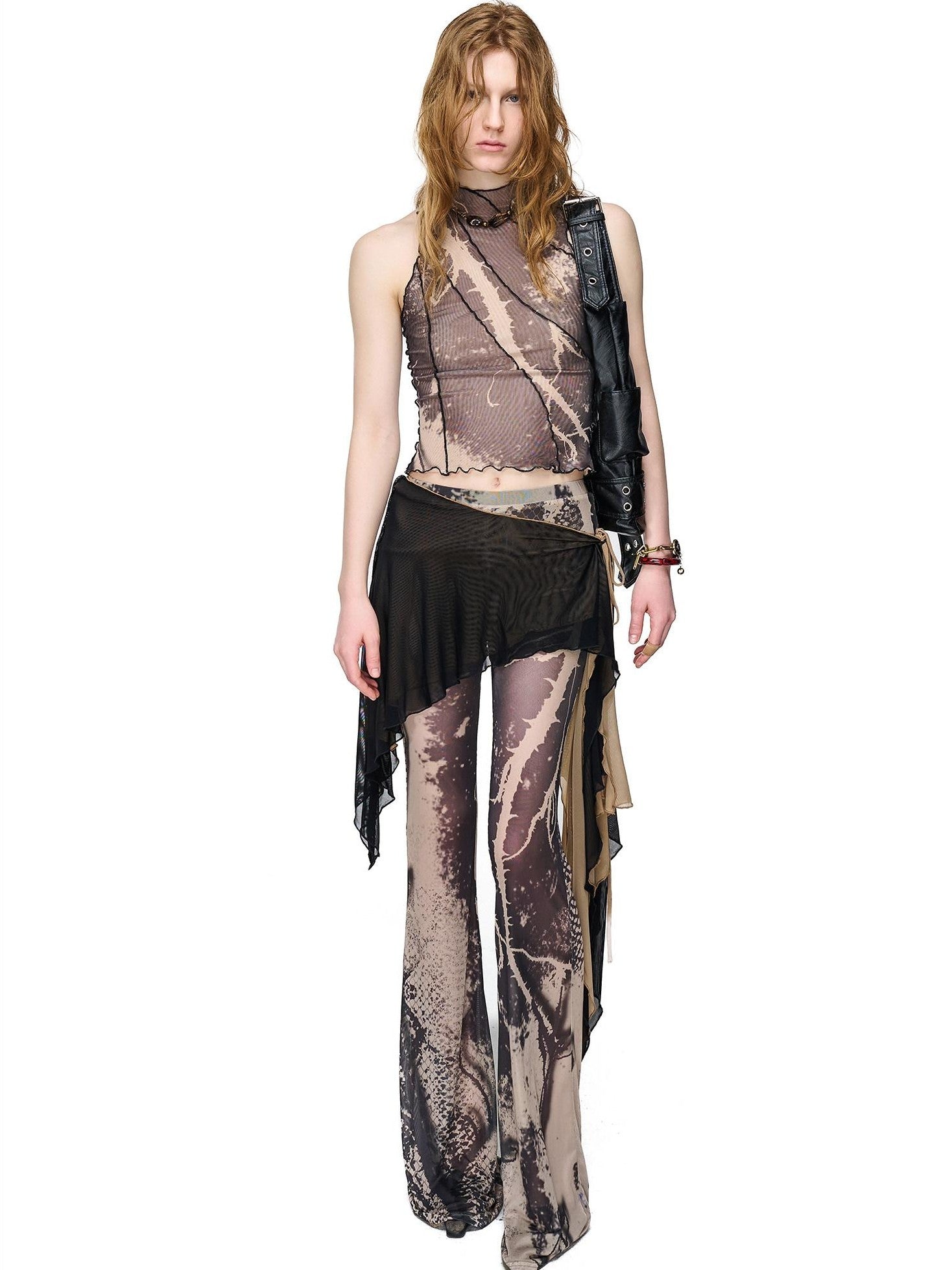 NORTH NODE Floral Vine Print Slimming Ruffle Edge Women&