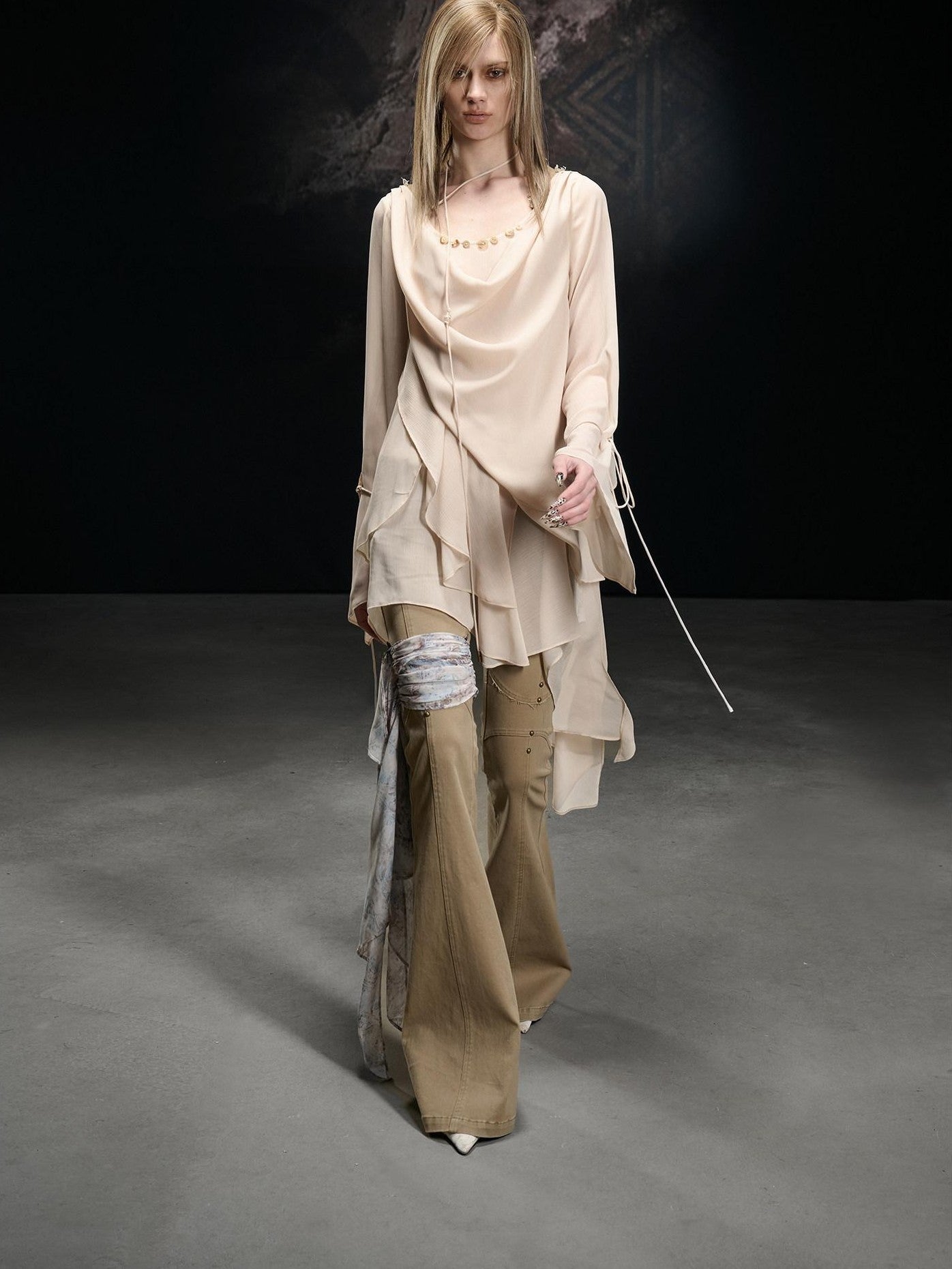NORTH NODE Frayed Hem Washed Scarf Tie Natural Waist Women&