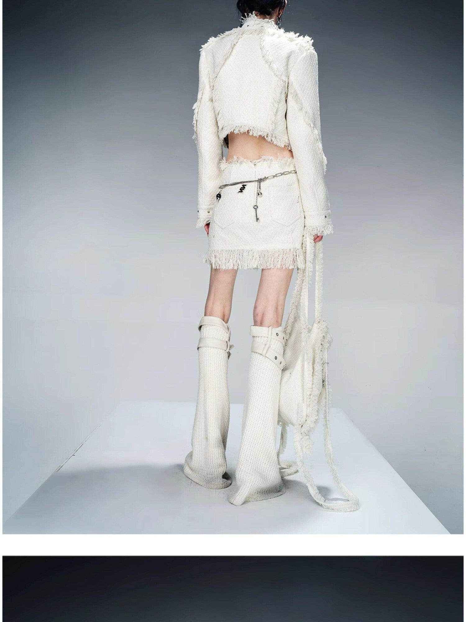 NORTH NODE Fringe Tassel Boucle Jacket And Skirt Women&