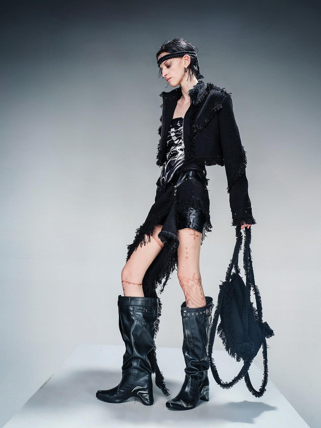NORTH NODE Fringe Tassel Boucle Jacket And Skirt Women&