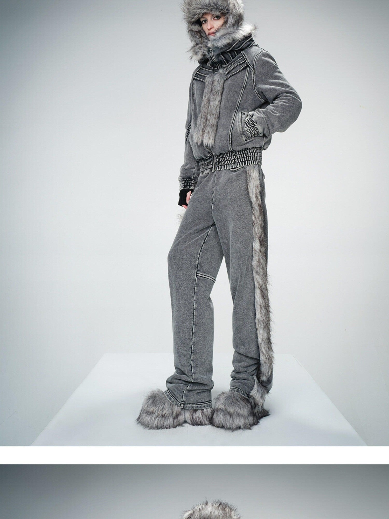 NORTH NODE Fur Collar Washed Quilted Hooded Women&