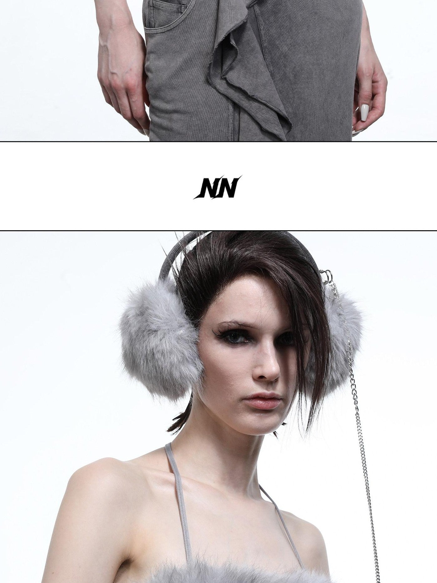NORTH NODE Fuzzy Chain Beaded Patchwork V-neck Women&