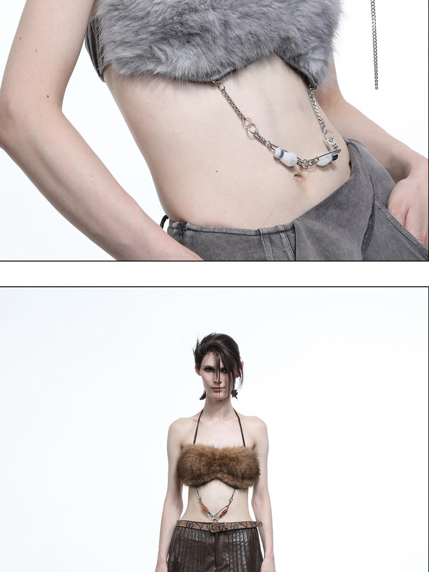 NORTH NODE Fuzzy Chain Beaded Patchwork V-neck Women&