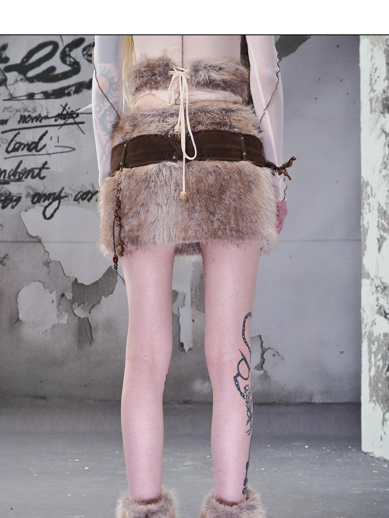 NORTH NODE Fuzzy Side Zipper Mid Waist Bodycon Women&