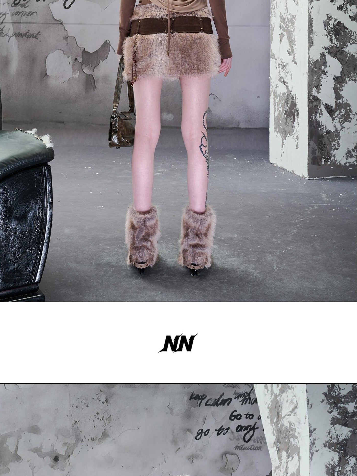 NORTH NODE Fuzzy Side Zipper Mid Waist Bodycon Women&
