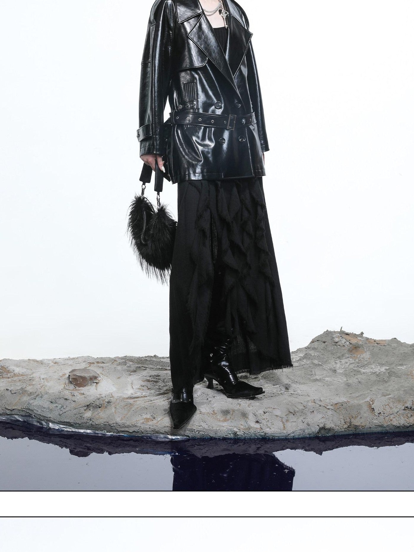 NORTH NODE Glossy Mirror Fold Belted Mid Length Women&