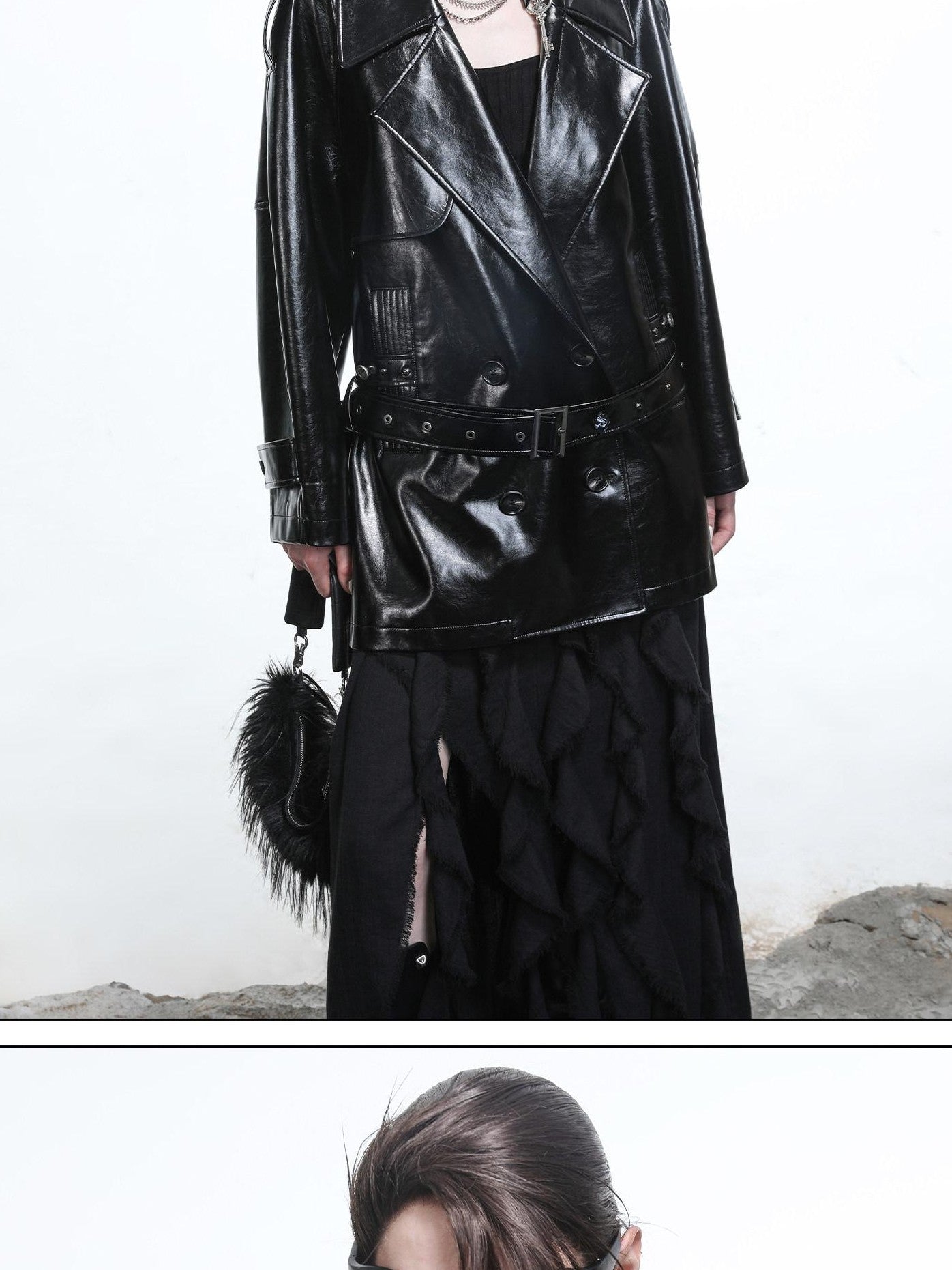 NORTH NODE Glossy Mirror Fold Belted Mid Length Women&
