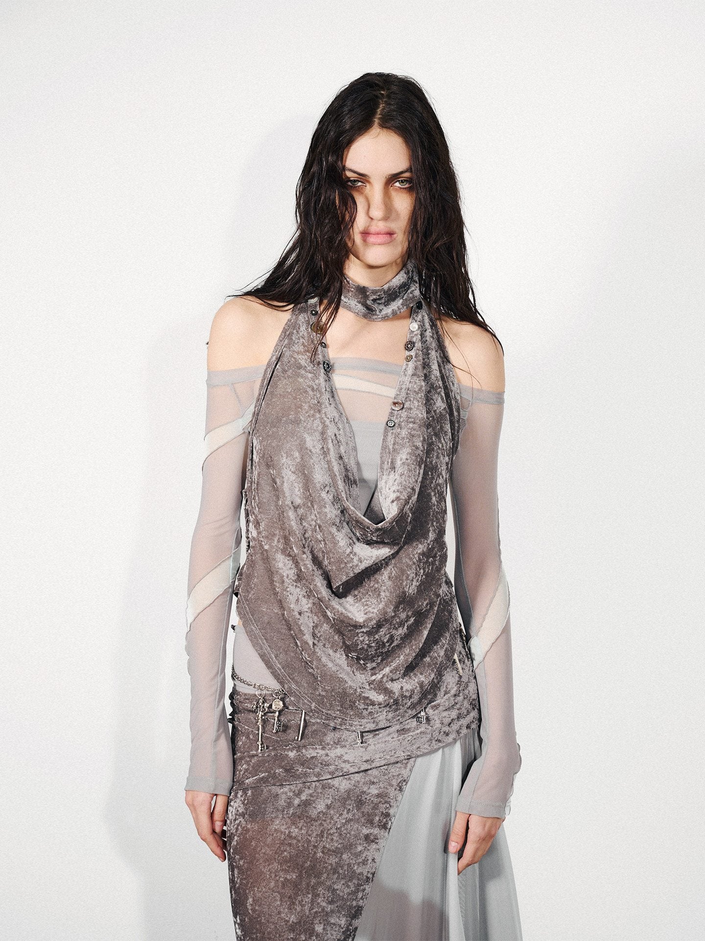NORTH_NODE_Gray_Flocked_Mesh_One_Shoulder_Two_Piece_Look_Women&