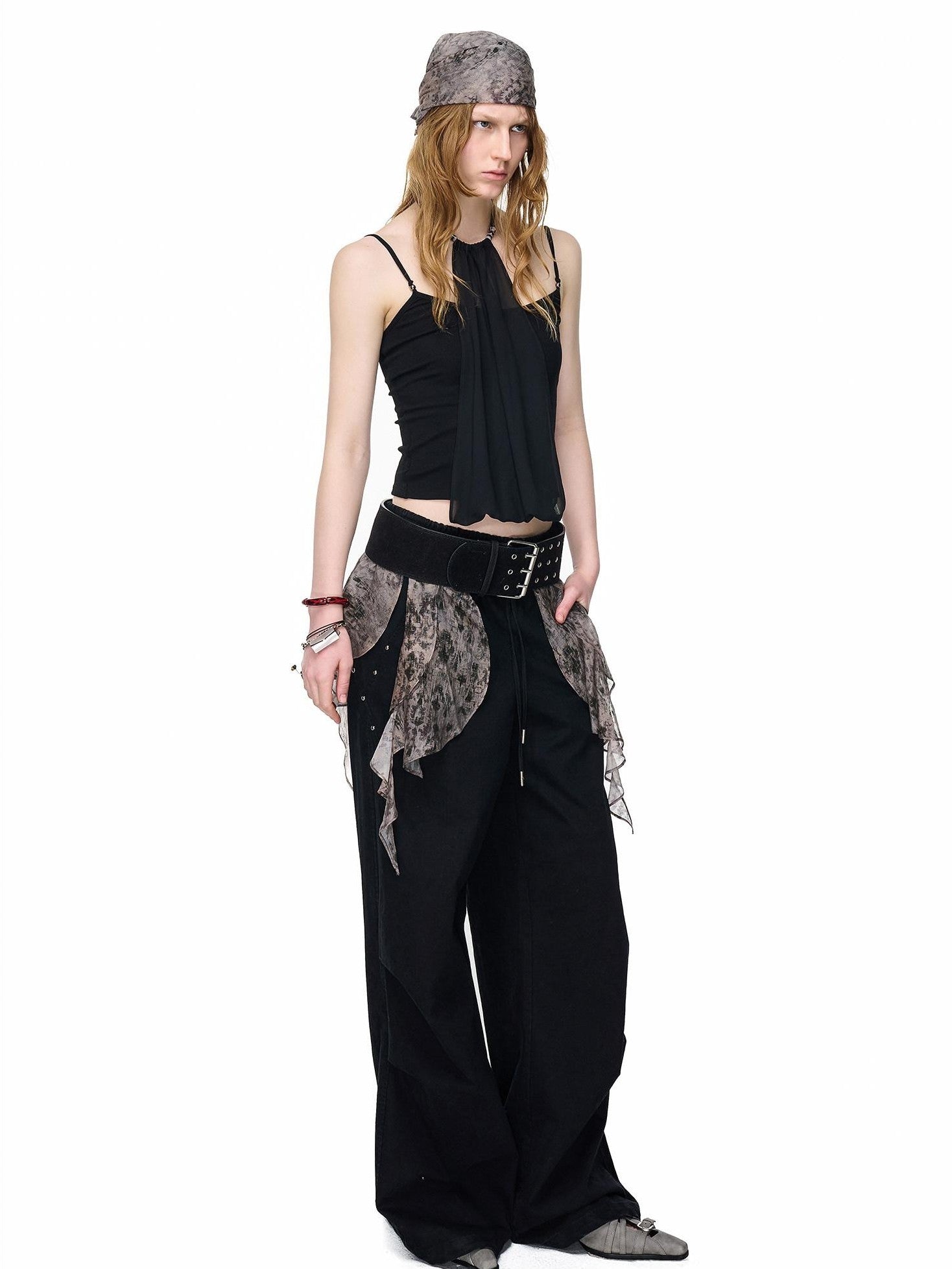 NORTH NODE Halter Neck Chiffon Splice Faux Two Piece Women&