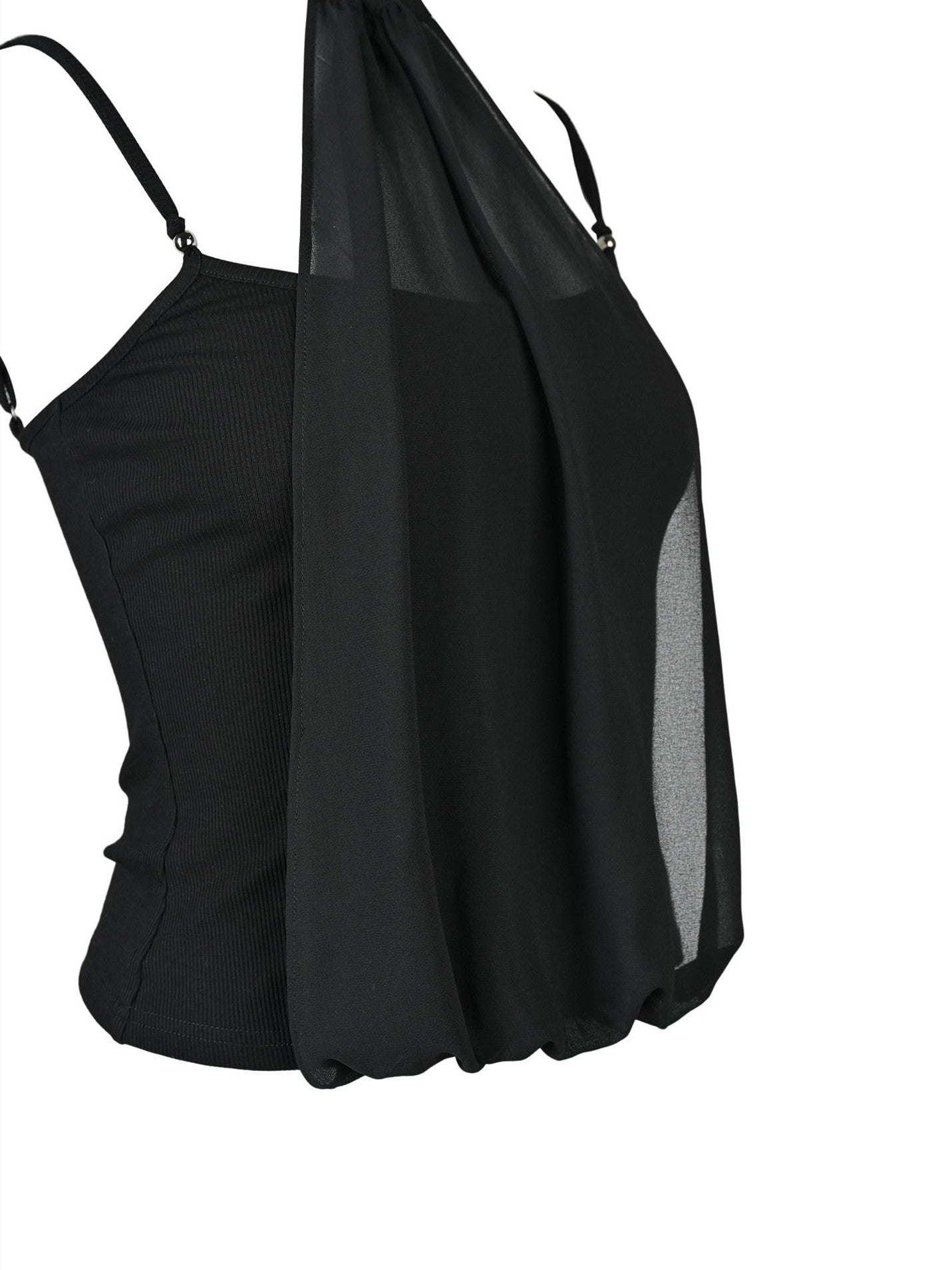 NORTH NODE Halter Neck Chiffon Splice Faux Two Piece Women&