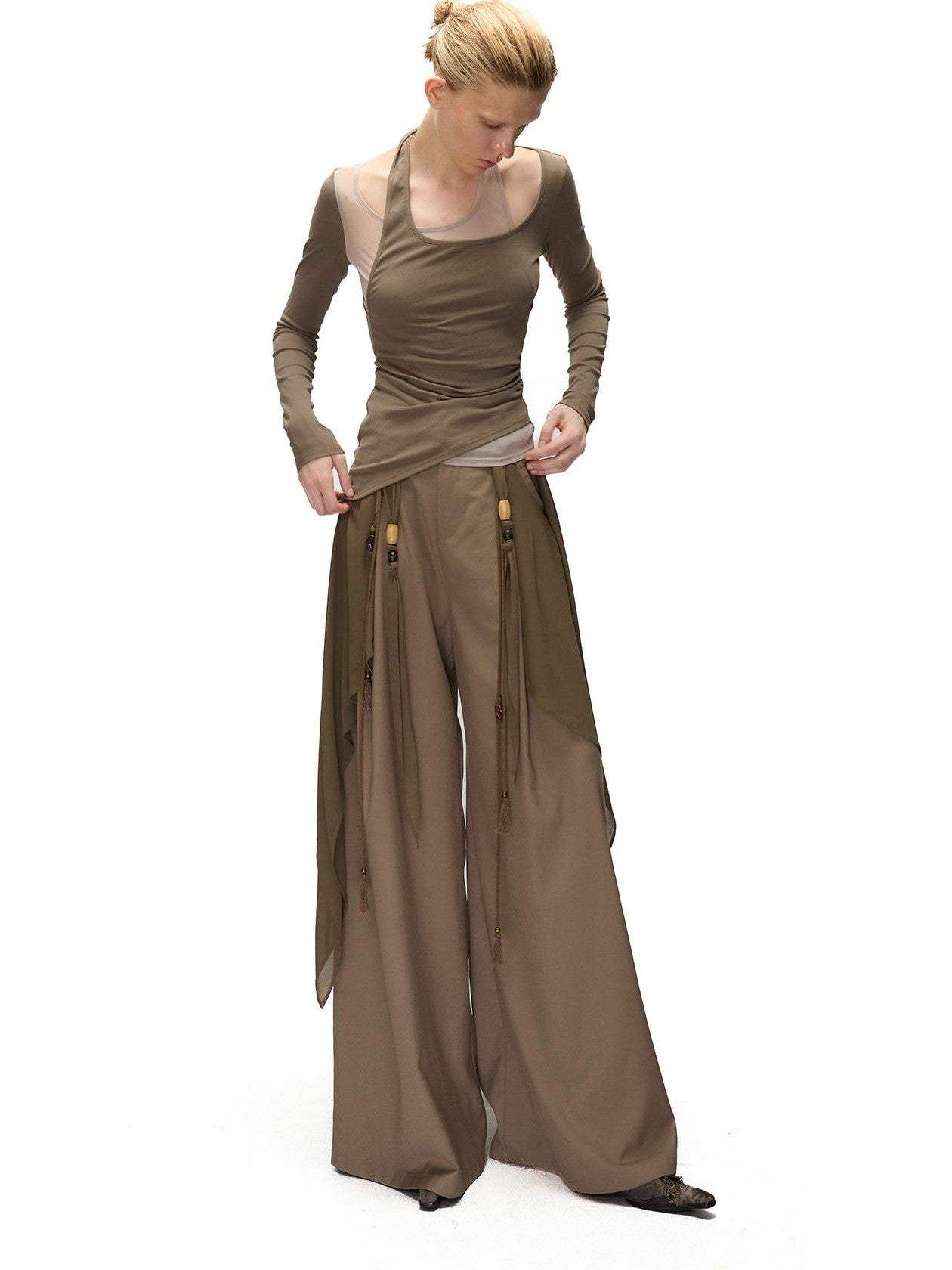 NORTH NODE Halter Patchwork Colorblock Faux Layered Women&